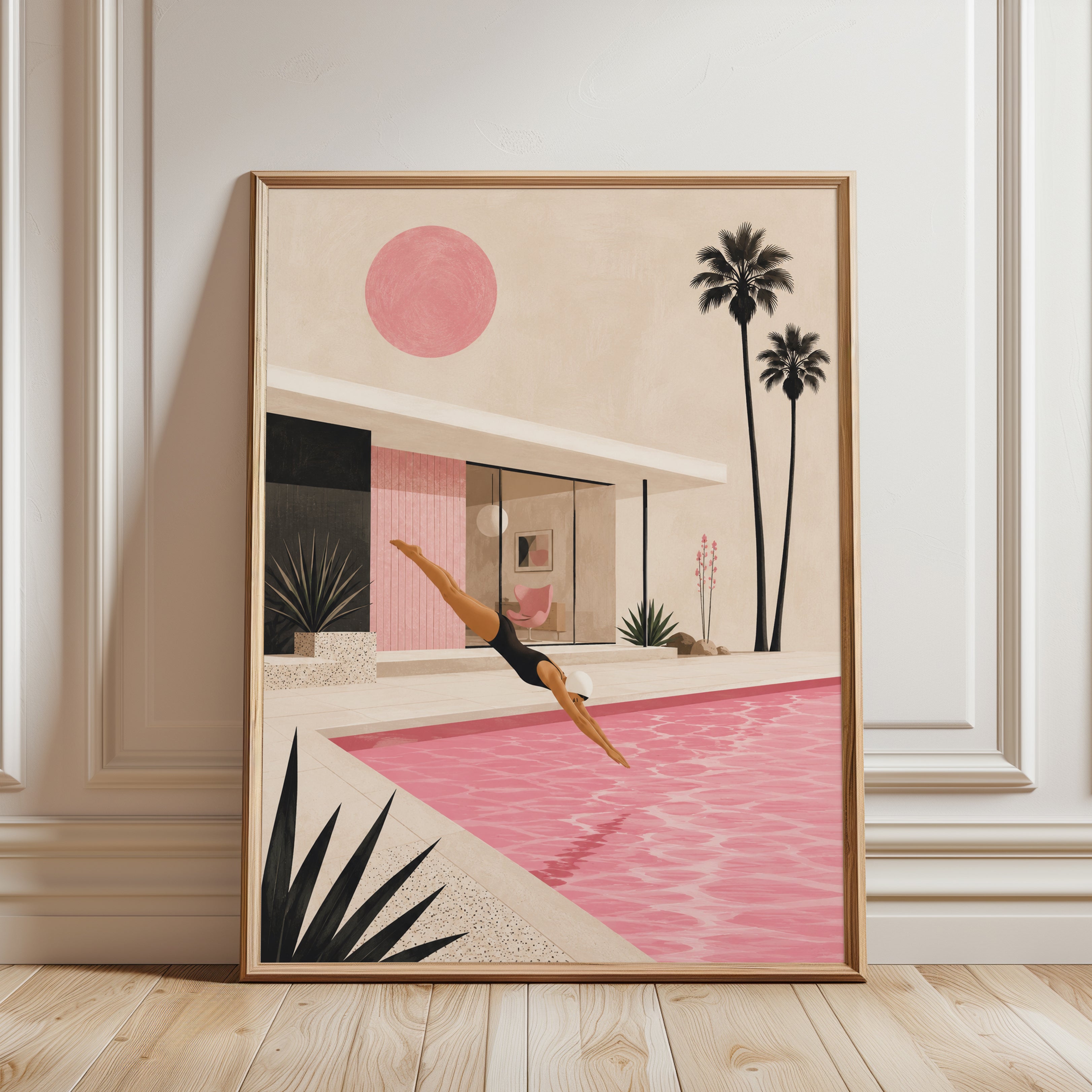 Mid Century Pool Poster – Palm Springs Wall Art - framed detail
