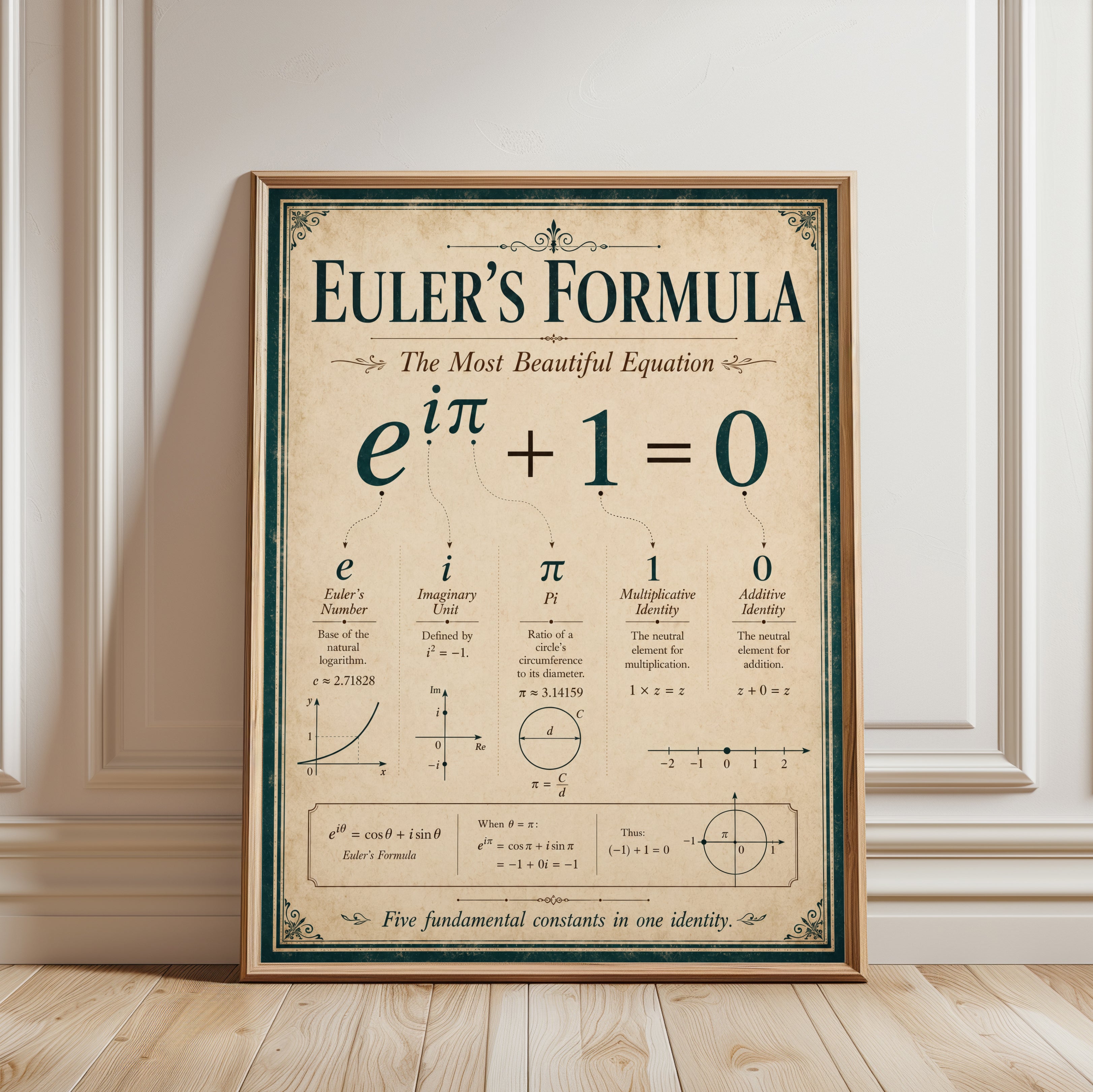 Euler's Formula Print: Mathematical Equation Poster (A4 and Larger - framed detail
