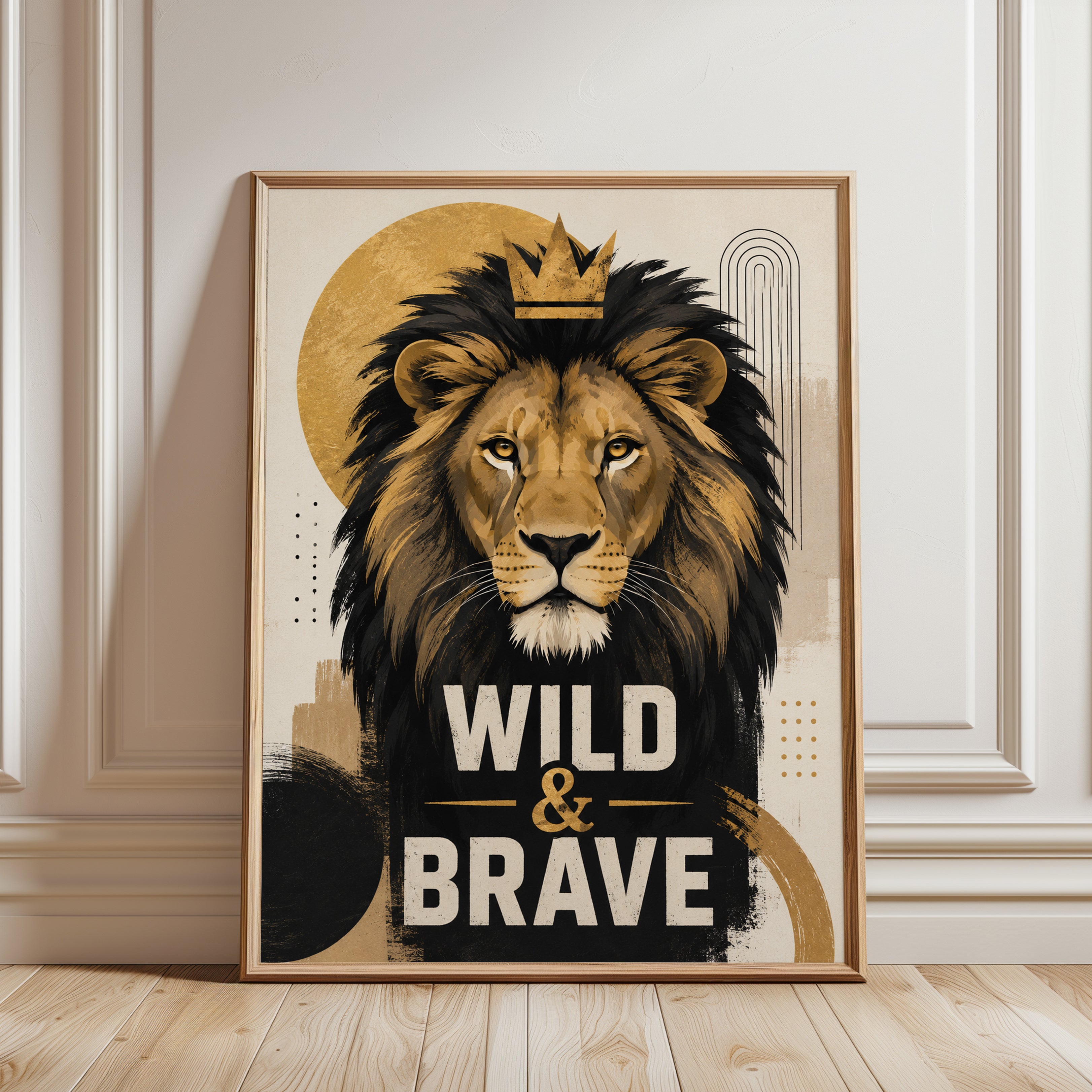 Lion Nursery Wall Art – Wild and Brave Print - framed detail