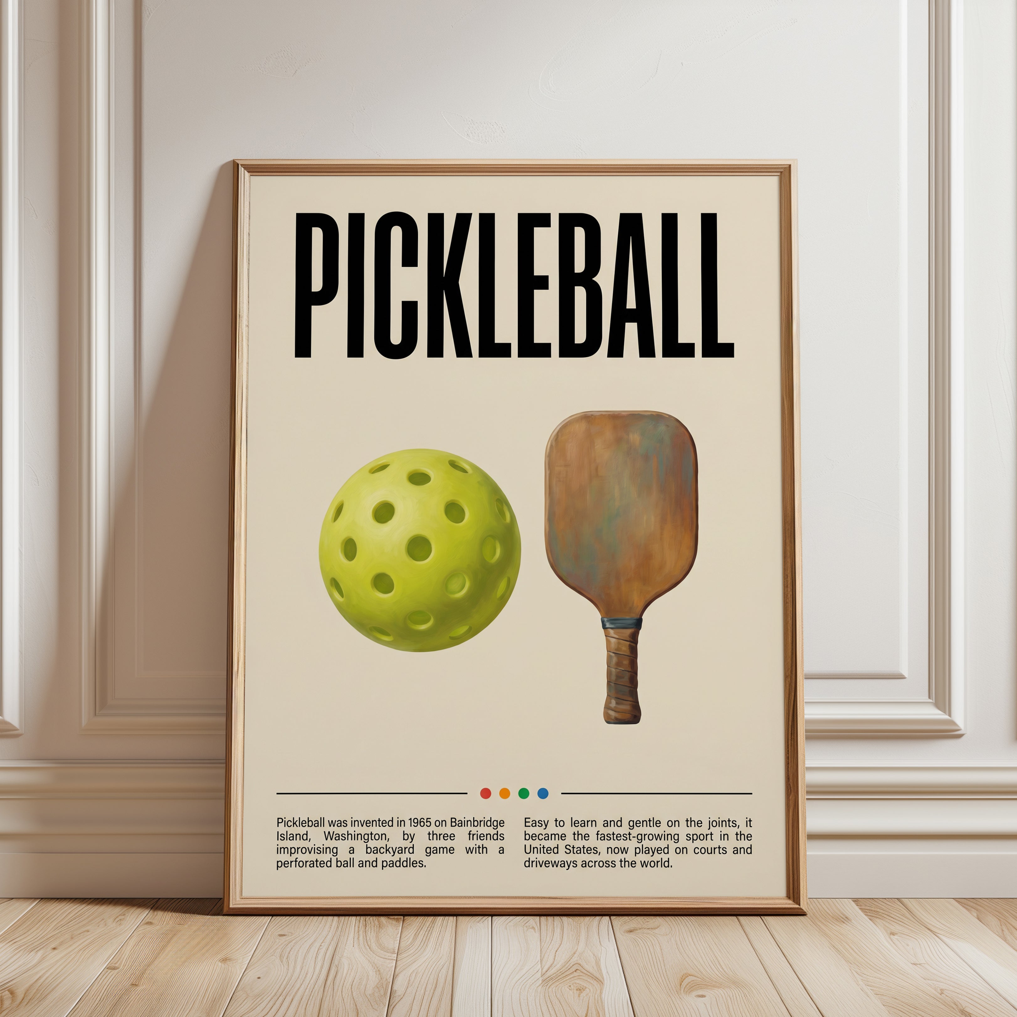 Masculine Wall Art Pickleball Poster — Vintage Sports Print - framed detail