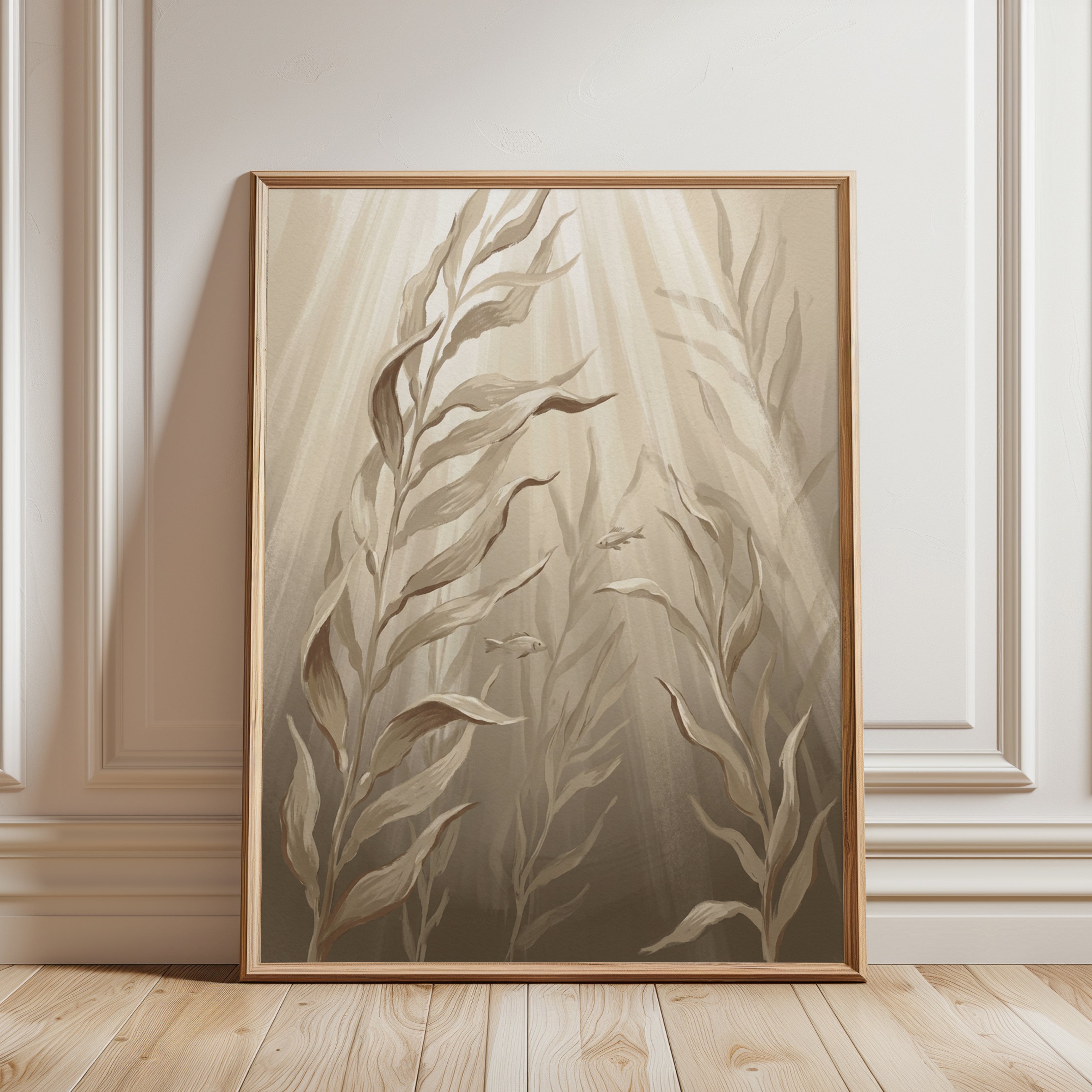 Underwater Kelp Art Print — Serene Botanical Illustration - framed detail