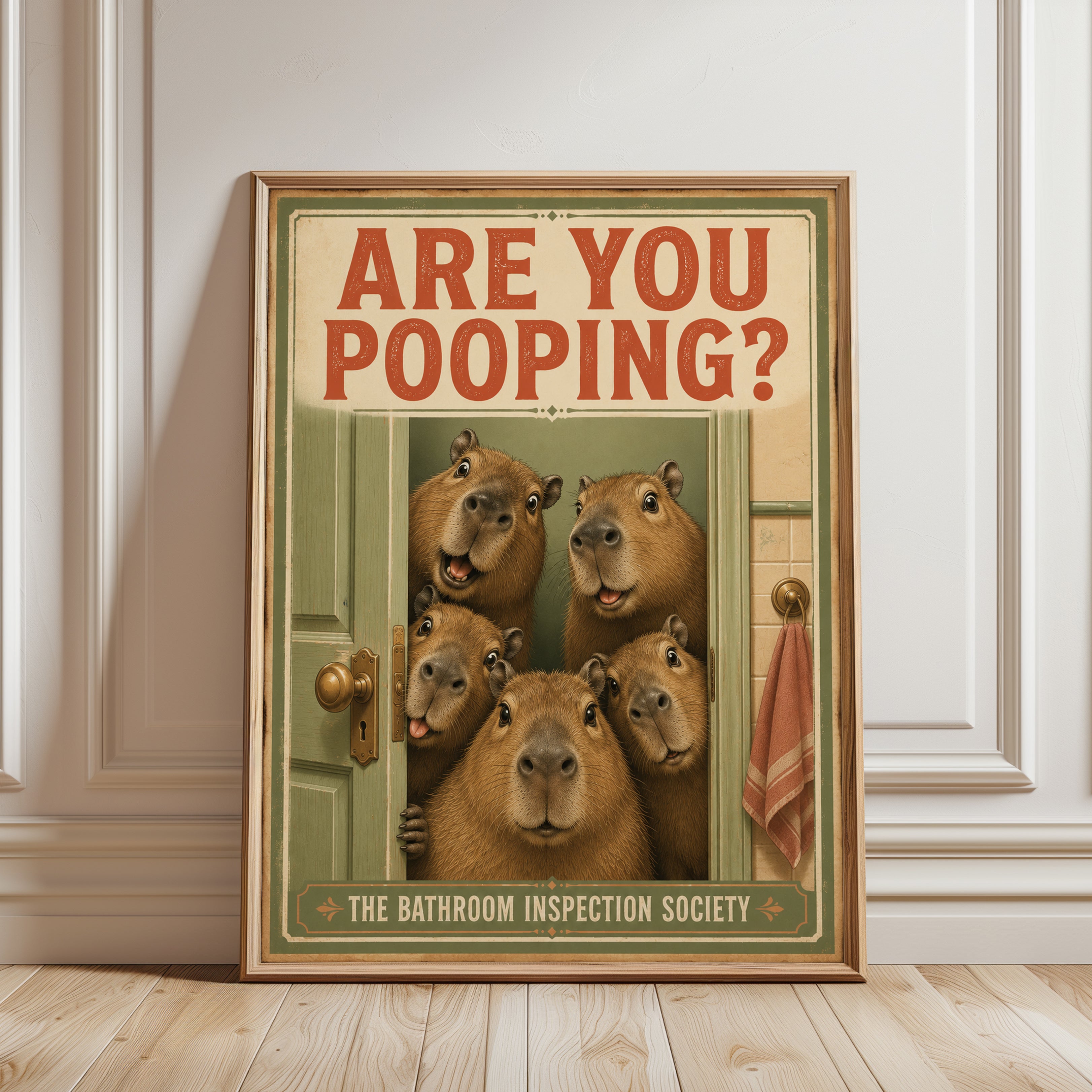 Funny Capybara Bathroom Print - framed detail