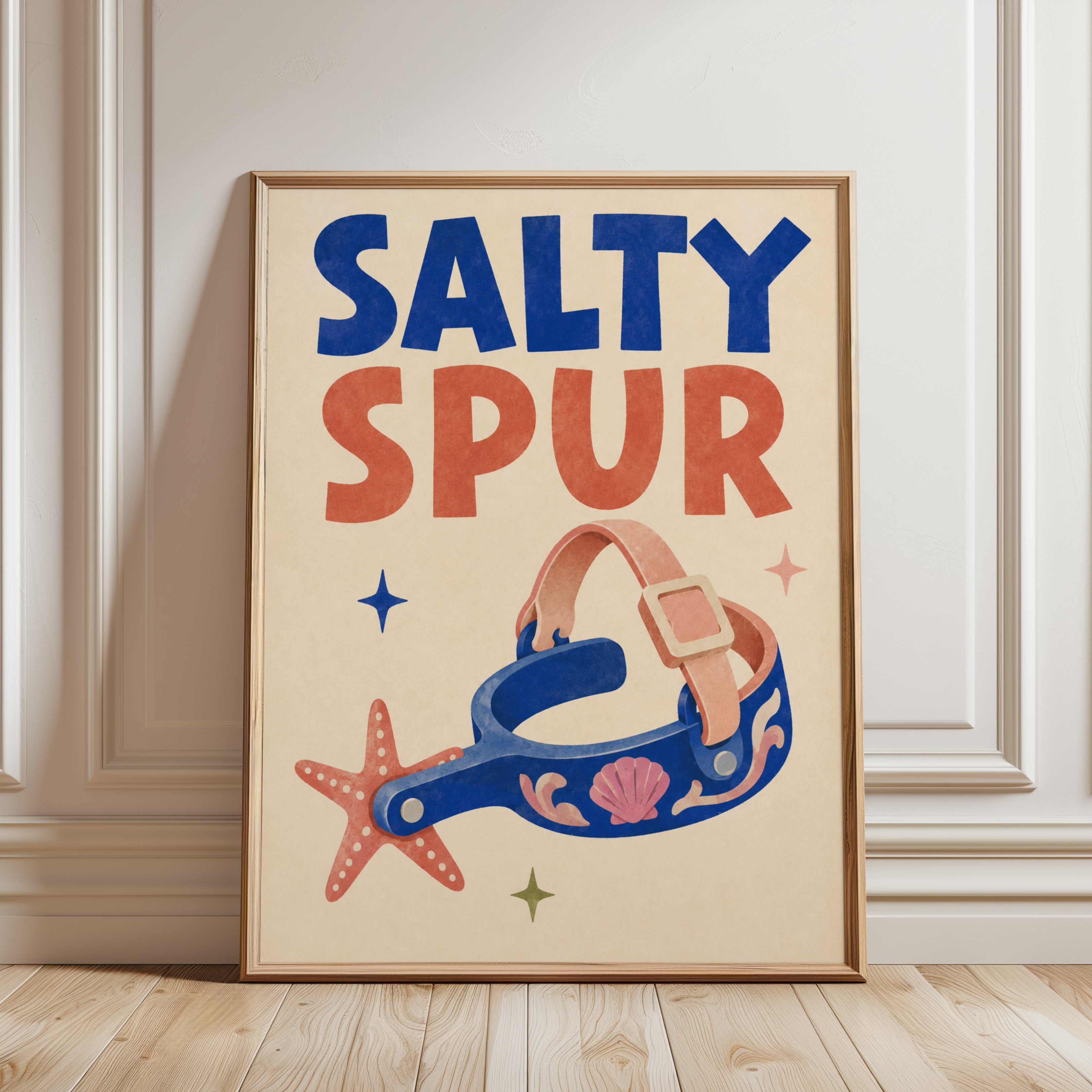 Salty Spur Wall Art: Retro Western Coastal Typography Poster - framed detail