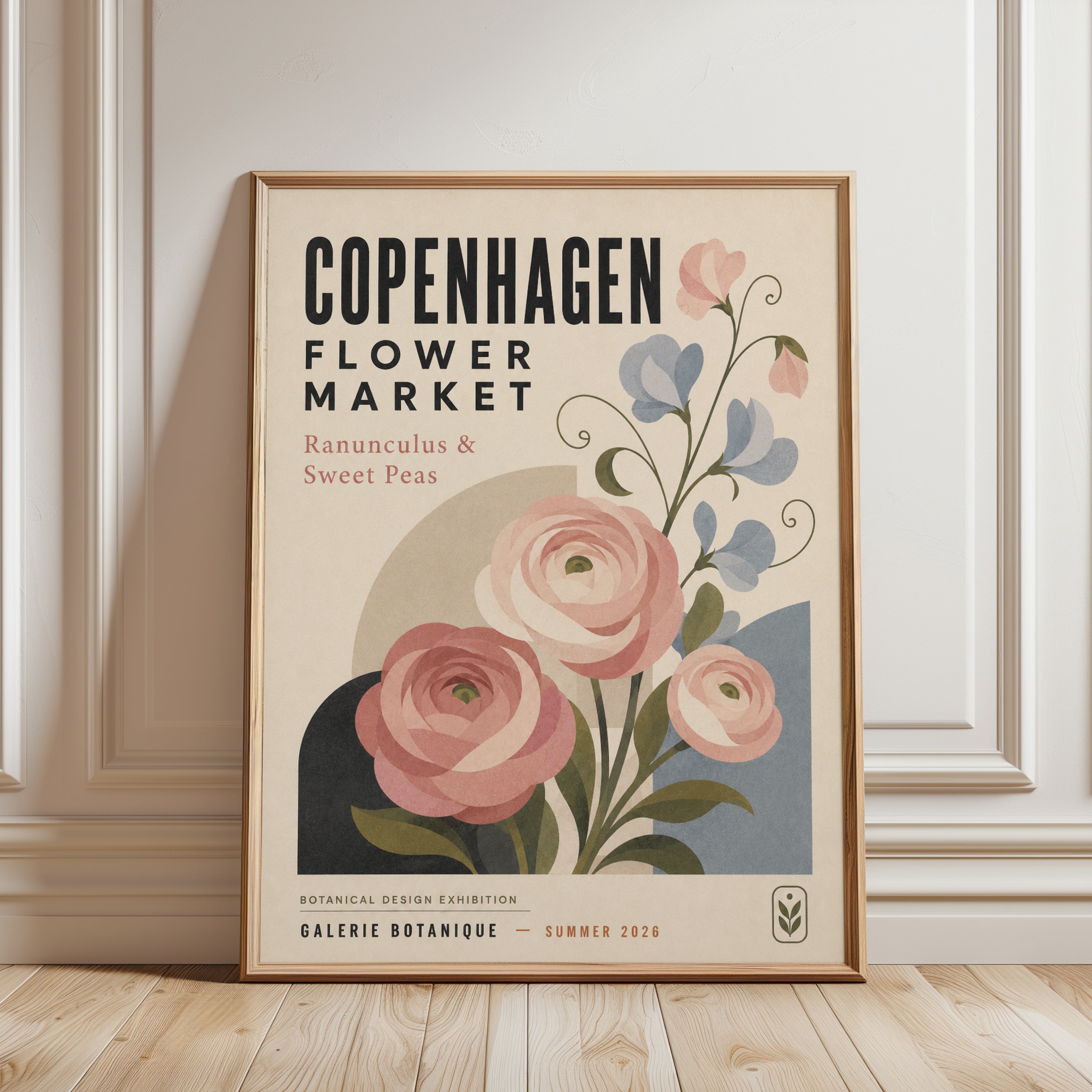 Copenhagen Flower Market Print — Vintage Botanical Poster - framed detail