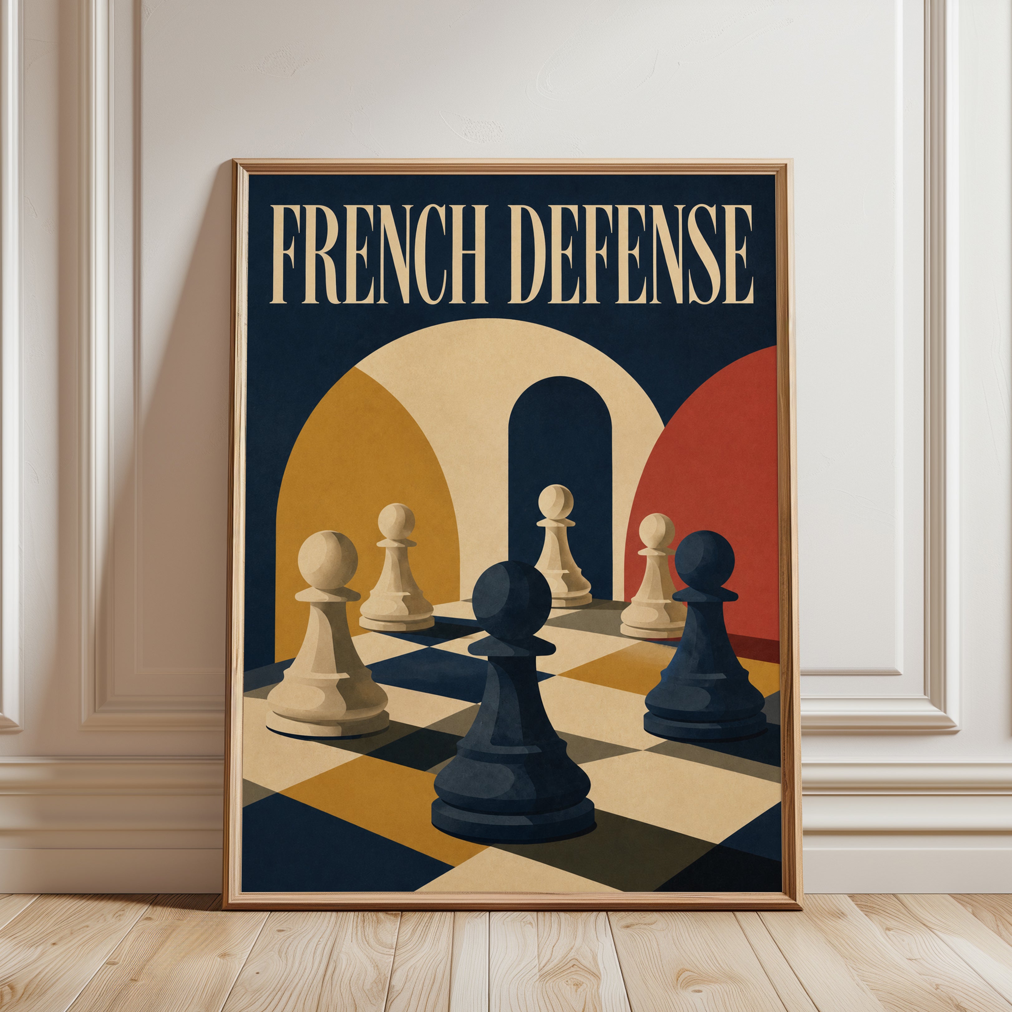 French Defense Chess Print — Vintage Chess Opening Art - framed detail