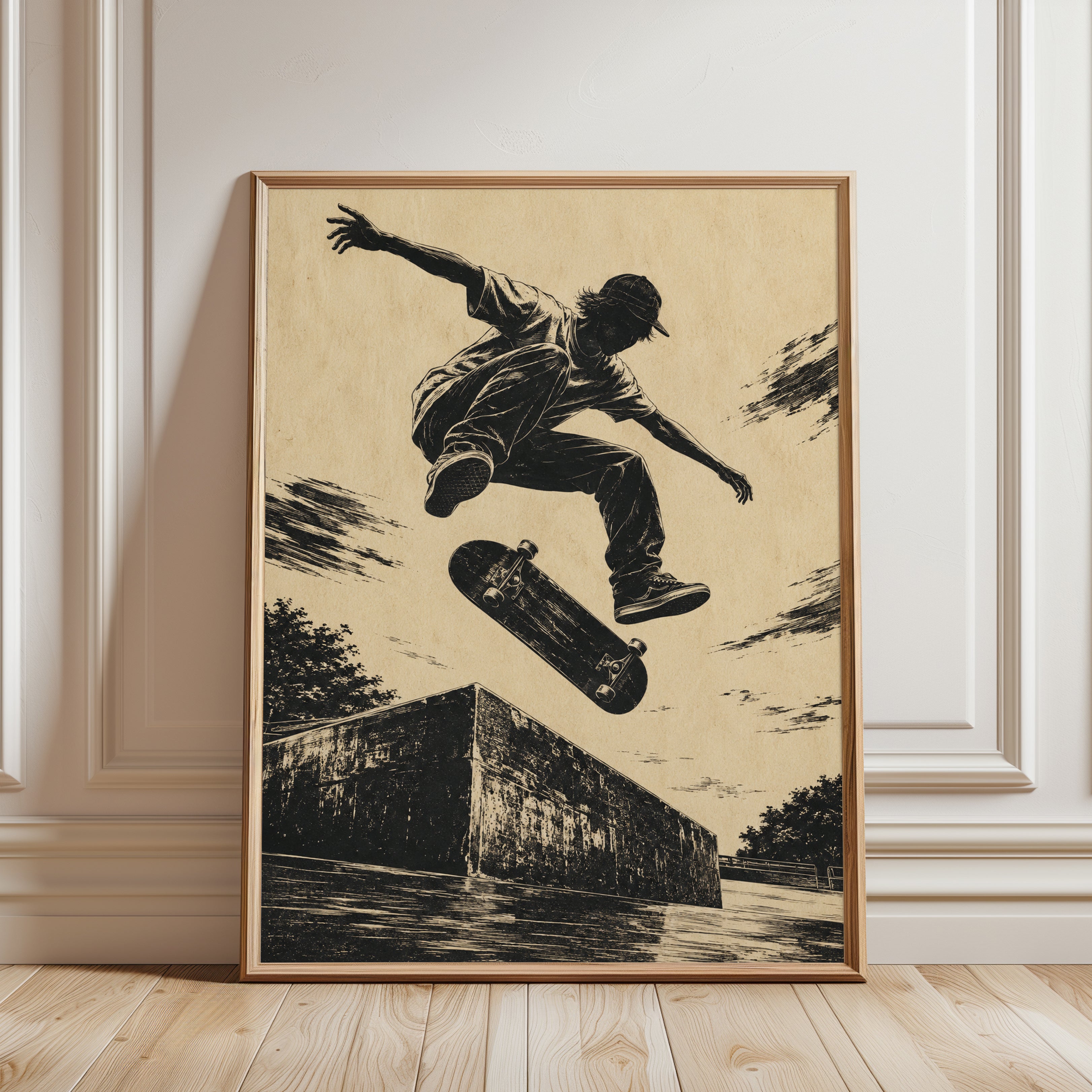 Skateboard Wall Art – Vintage Skater Print - framed detail