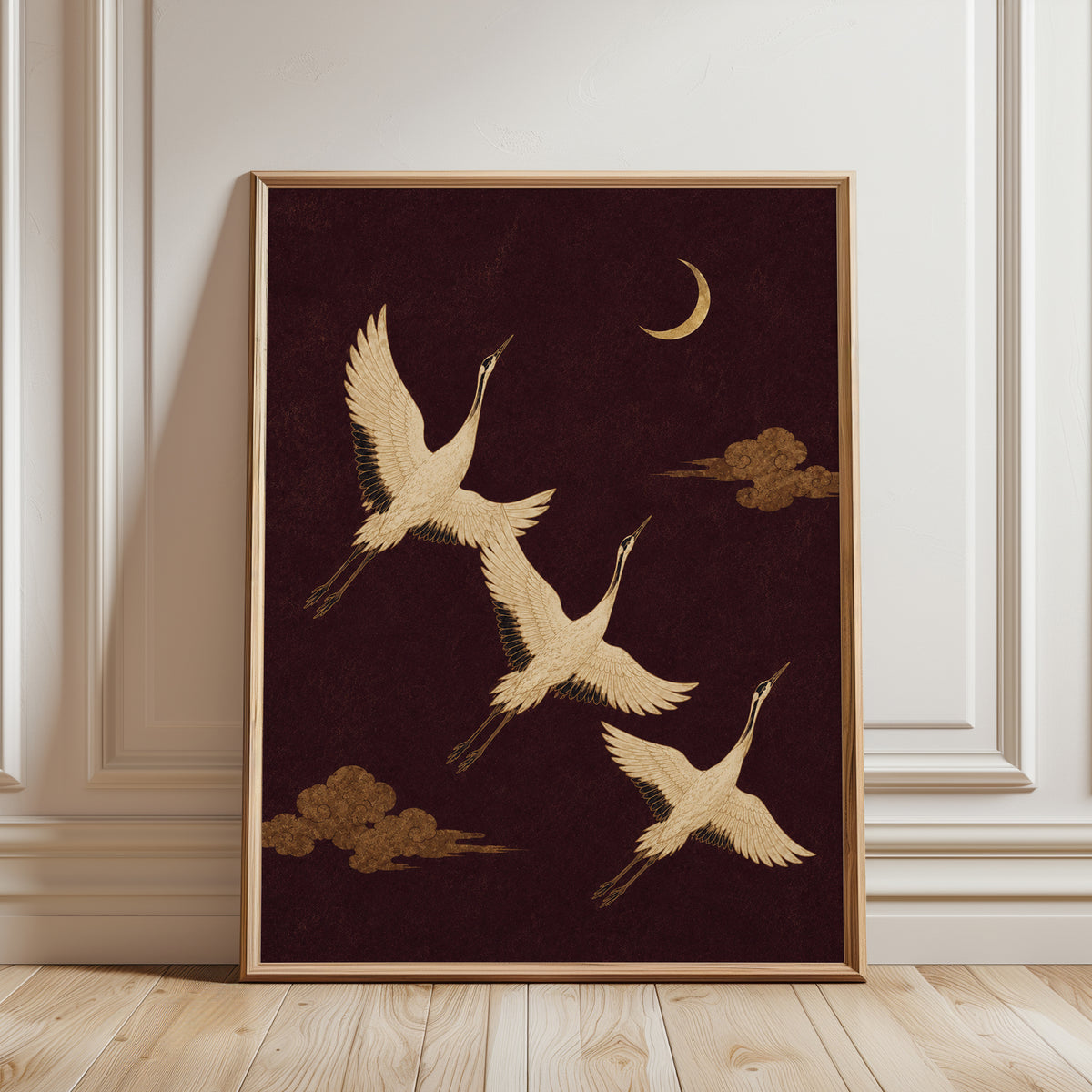 Asian Inspired Crane Art Print - framed detail