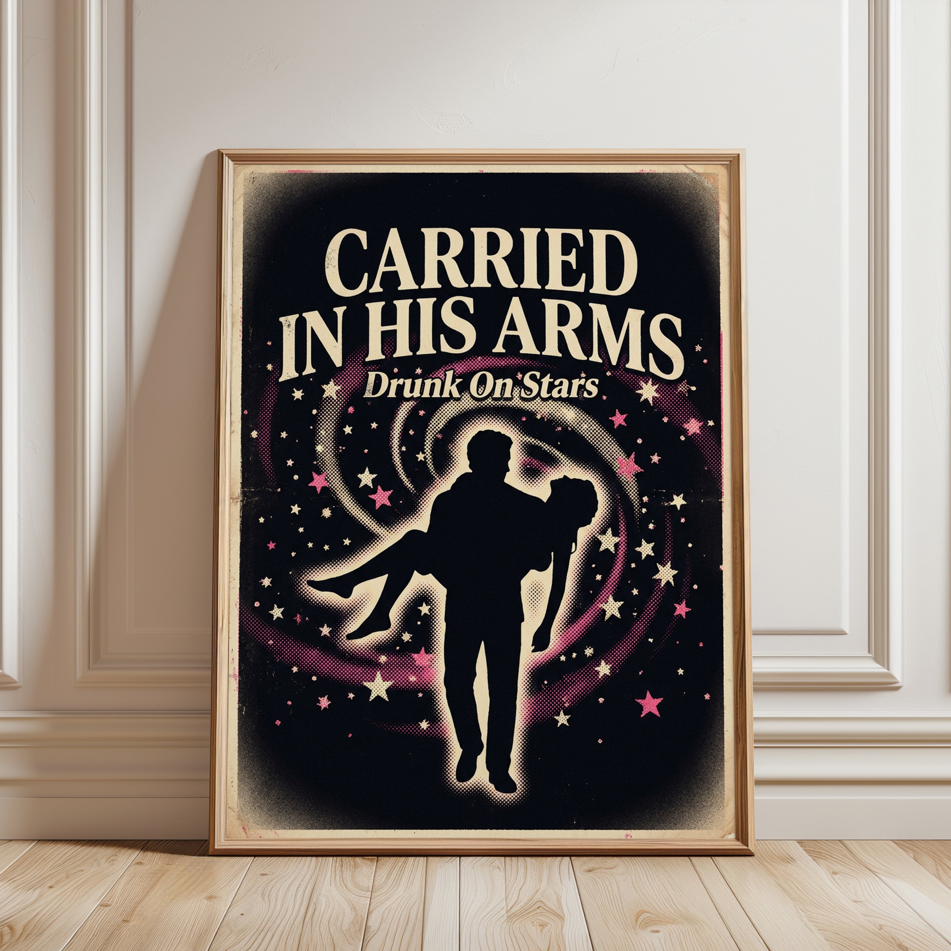 Carried In His Arms Art Print: Vintage Romance Silhouette Poster - framed detail