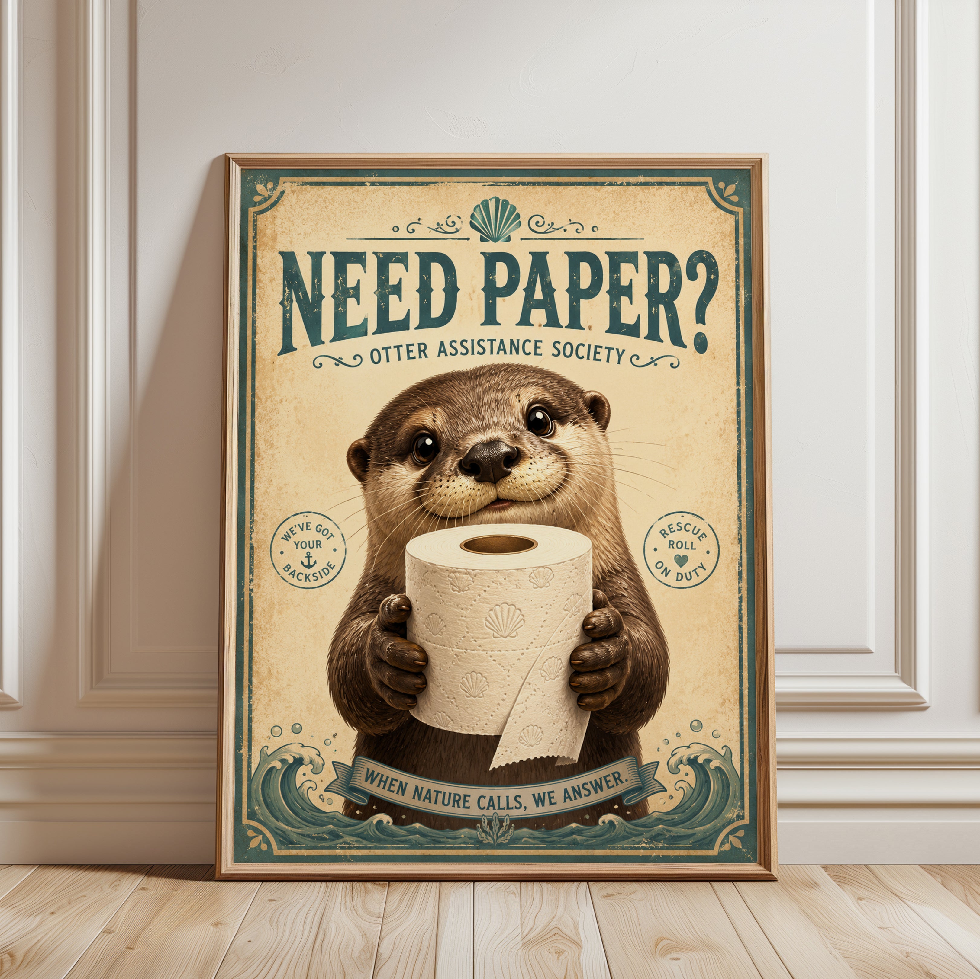 Otter Bathroom Print - framed detail