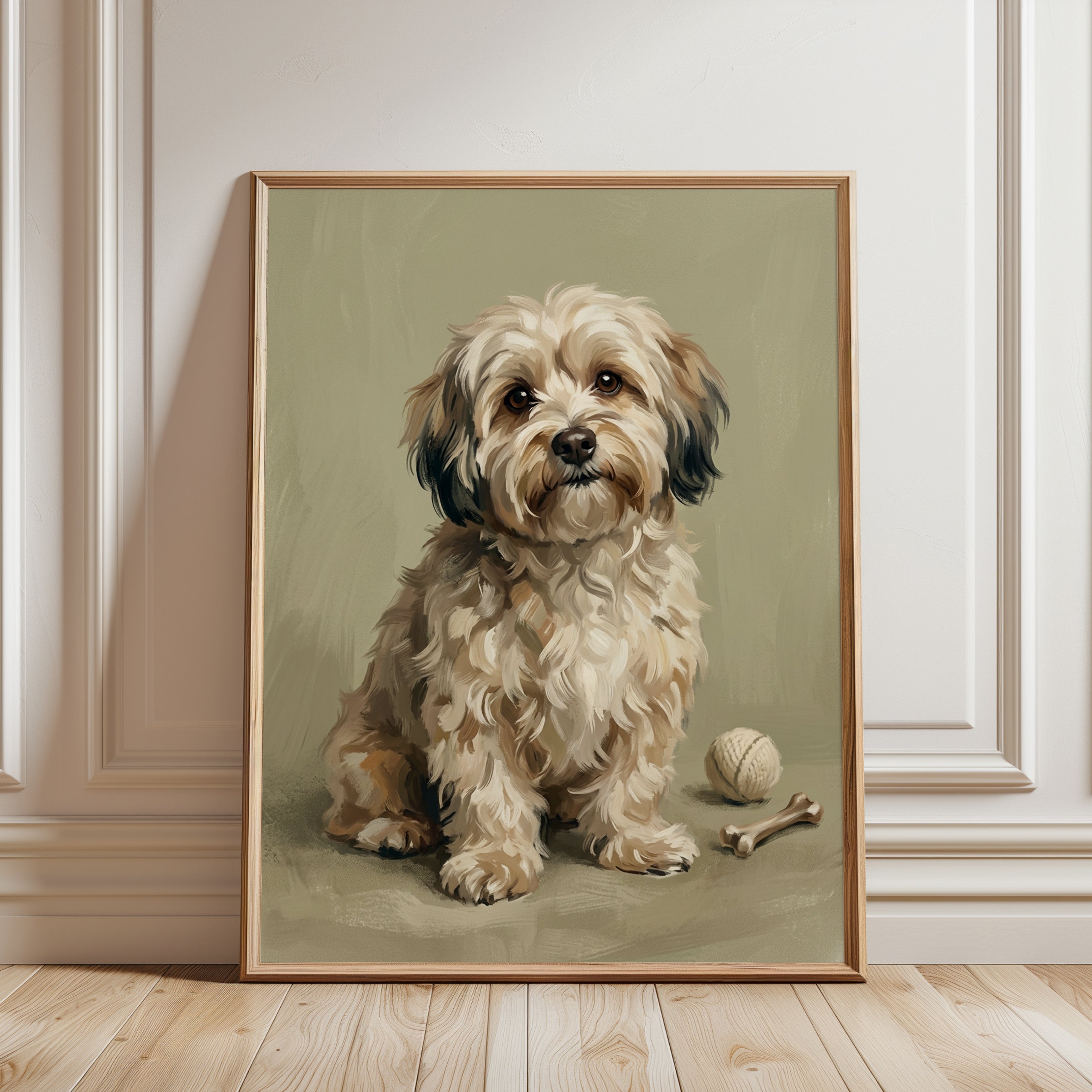 Cavapoo Dog Portrait Print — Classical Pet Painting Style - framed detail