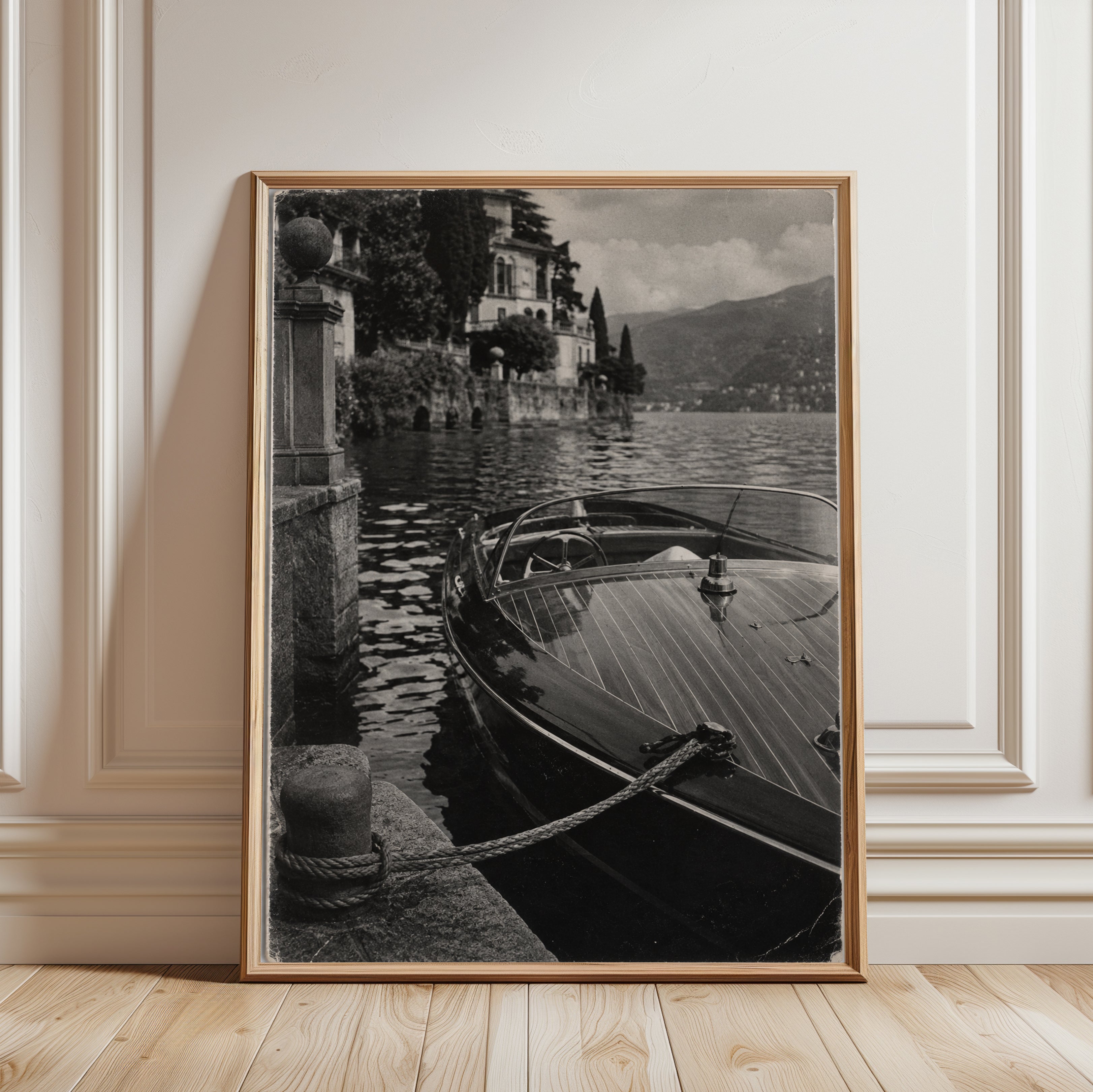 Italian Lake Boat Print - framed detail