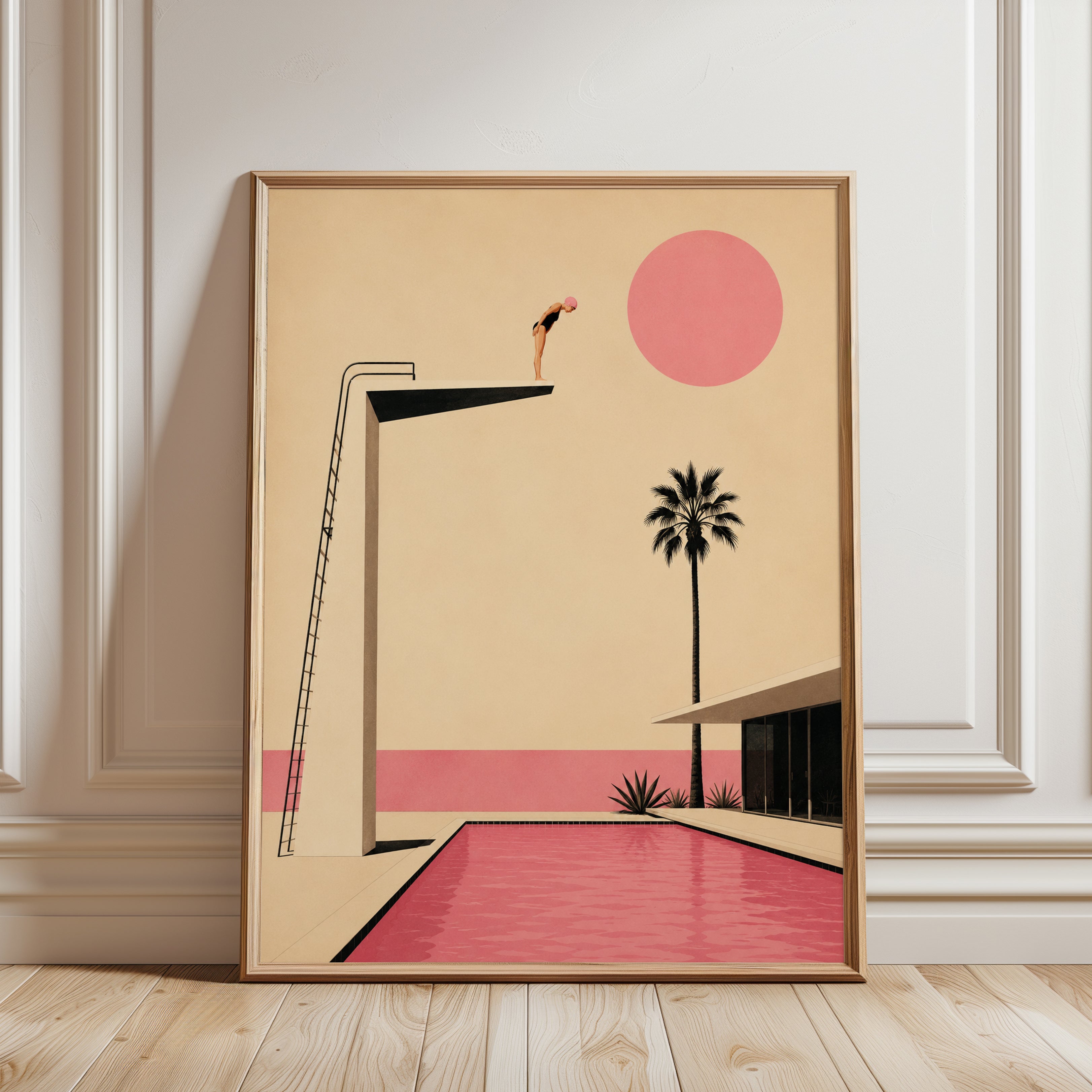 Minimalist Pool Art – Mid Century Modern Print - framed detail