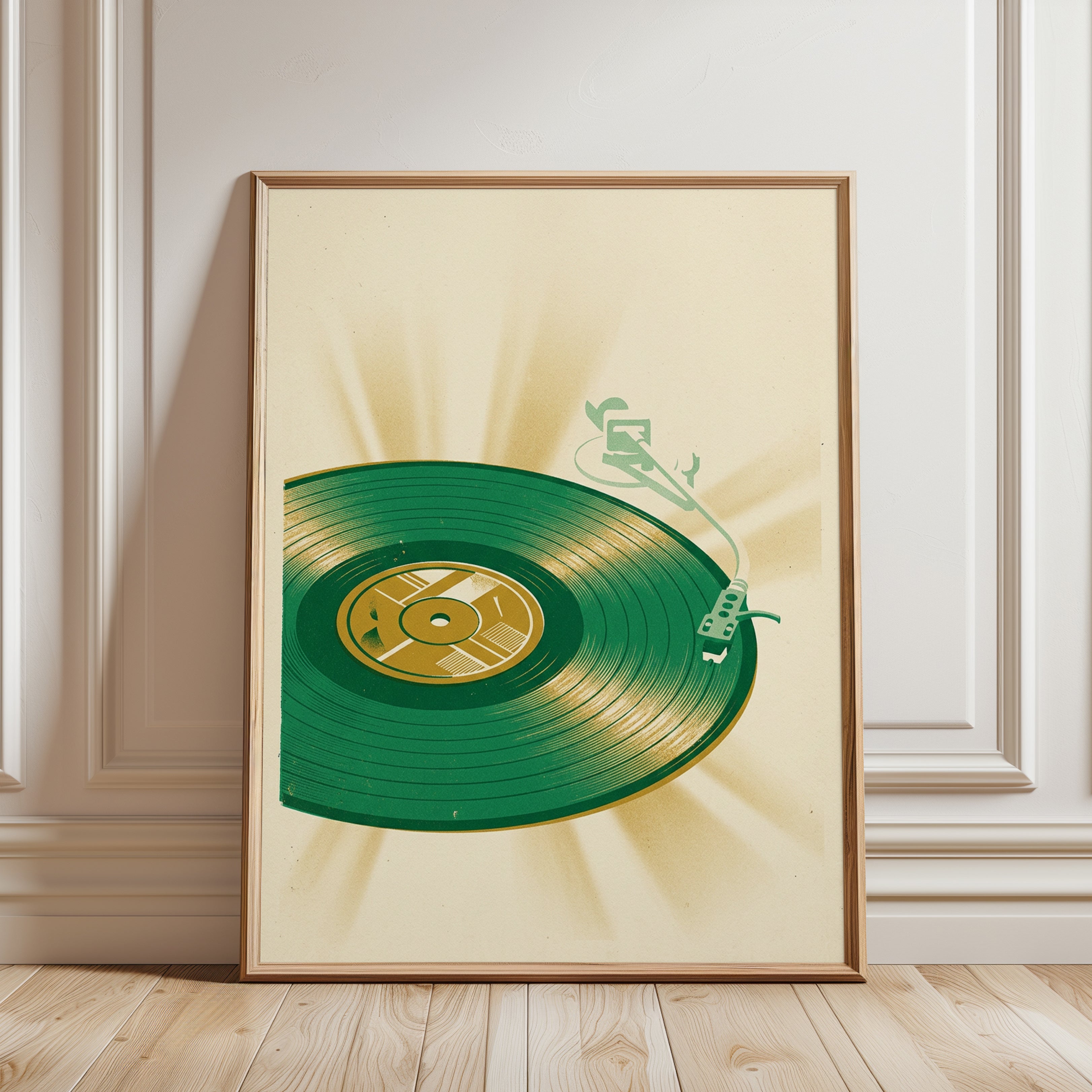 Green Vinyl Record Poster: Retro Music Art Print - framed detail