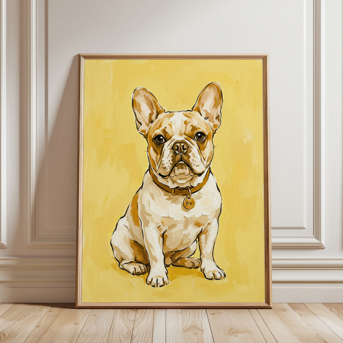 French Bulldog Wall Art: Bright Yellow - framed detail