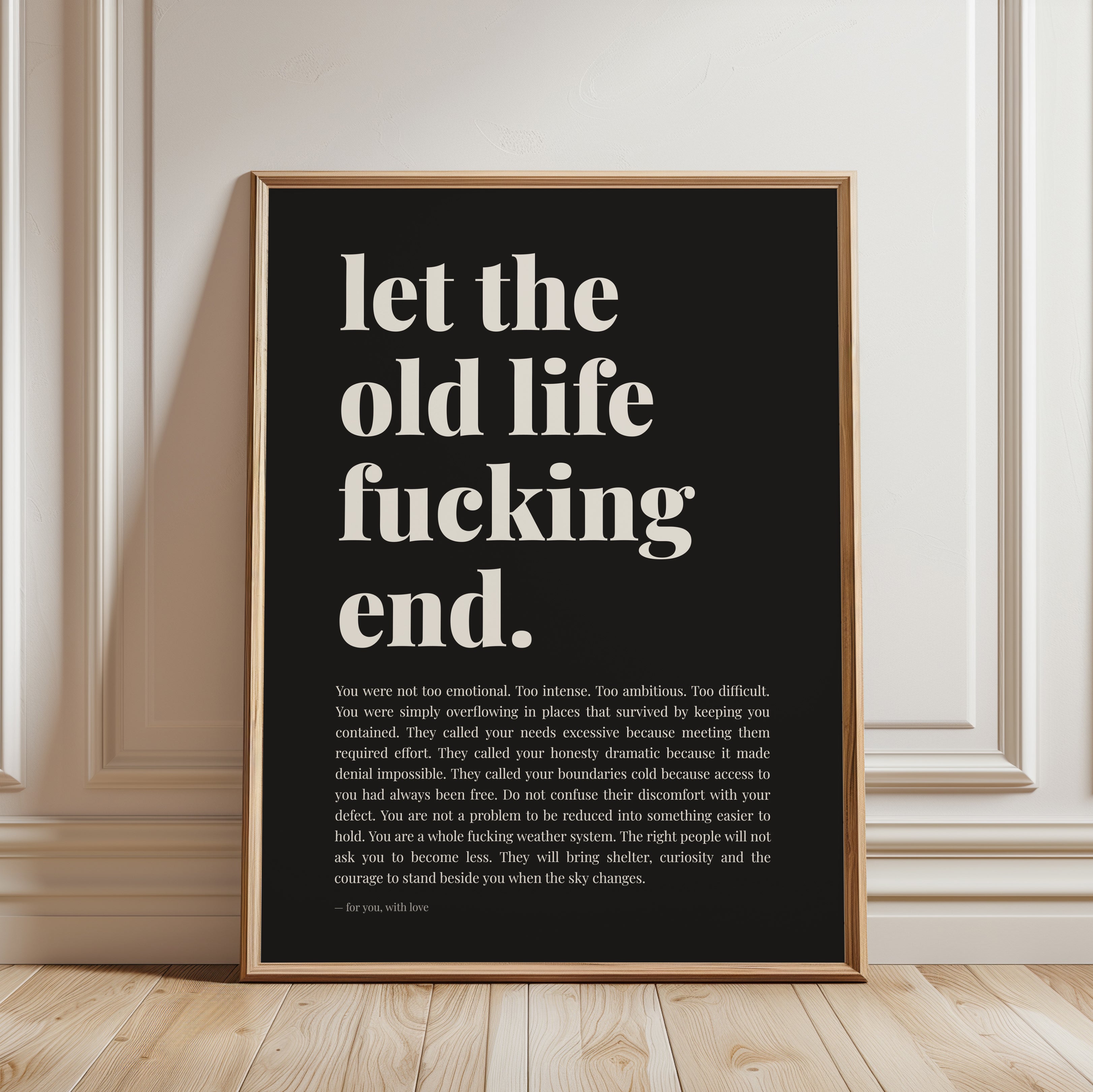 Motivational Quote Print – Let Go Wall Art - framed detail