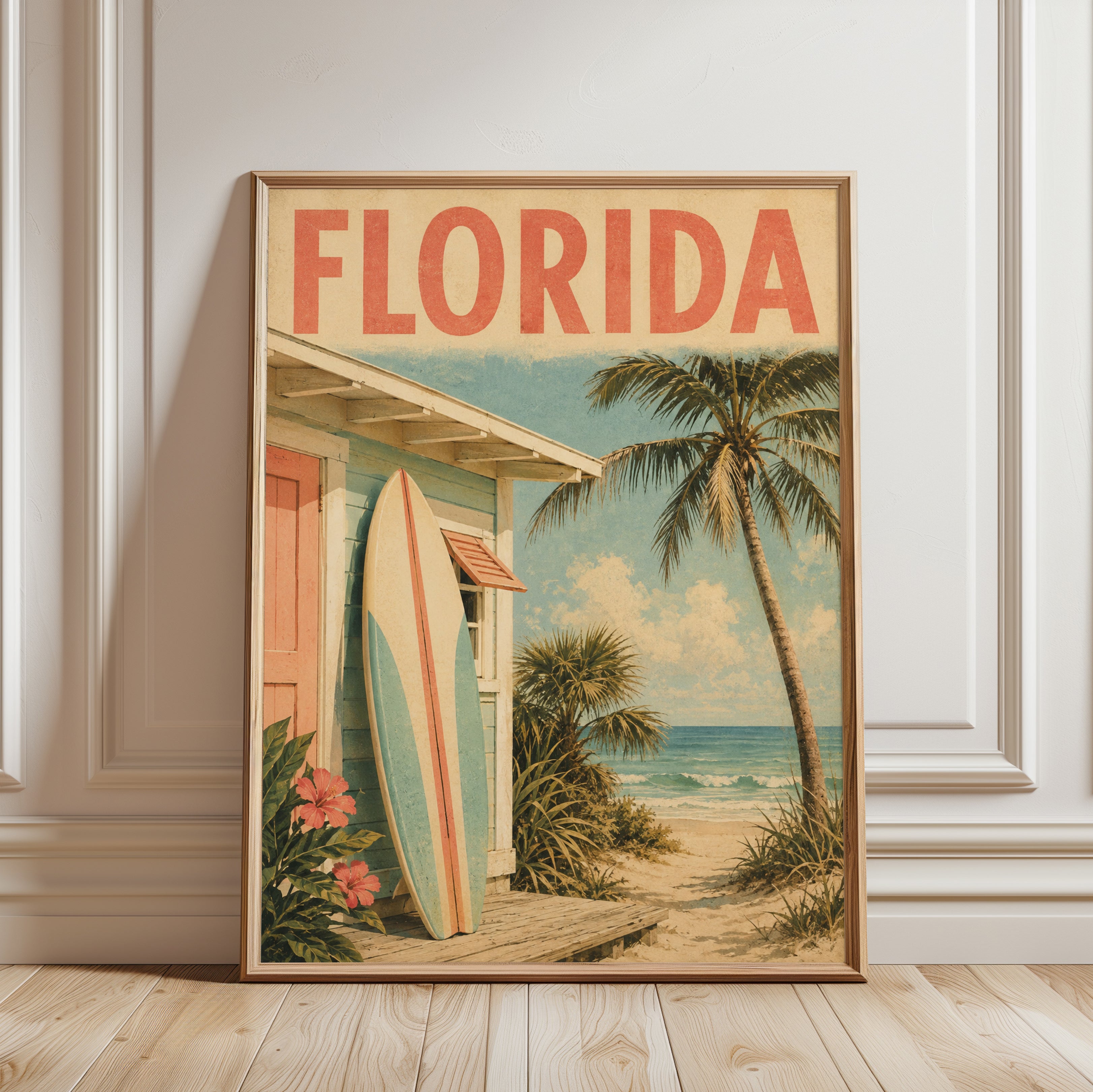 Florida Travel Poster – Vintage Beach Wall Art - framed detail