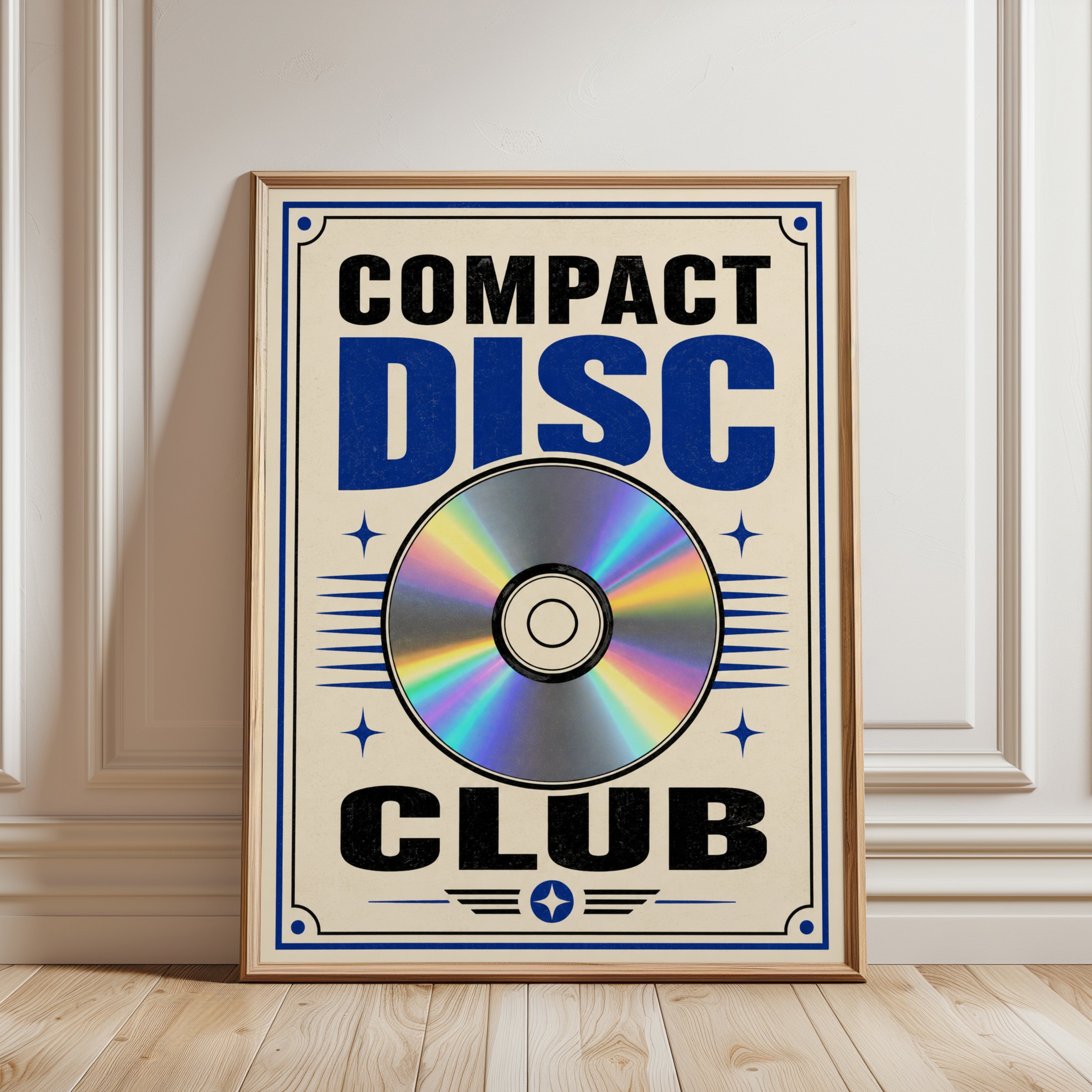 Compact Disc Club Poster: Retro Music Typography Wall Art - framed detail