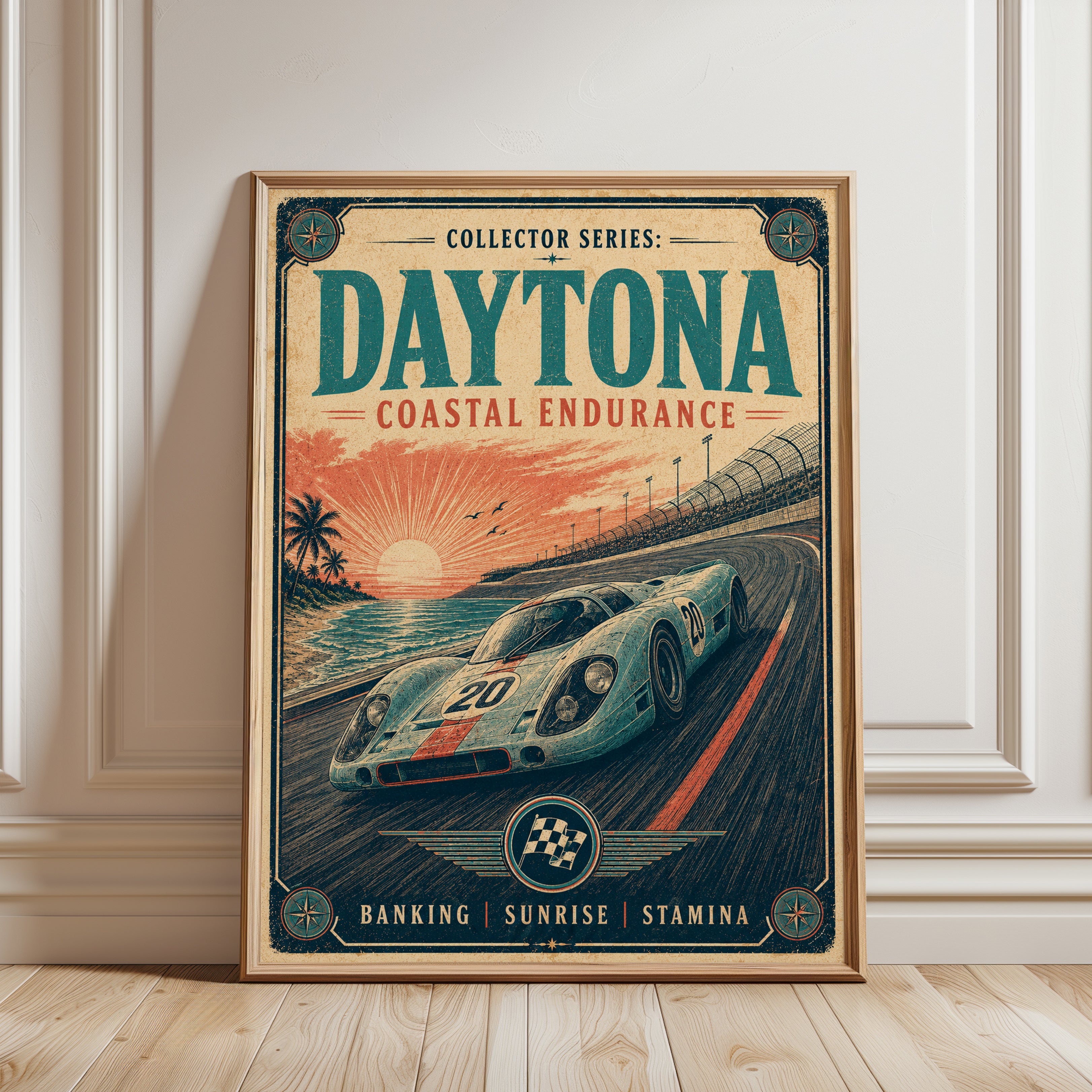 Daytona Racing Poster Print — Vintage Coastal Endurance - framed detail