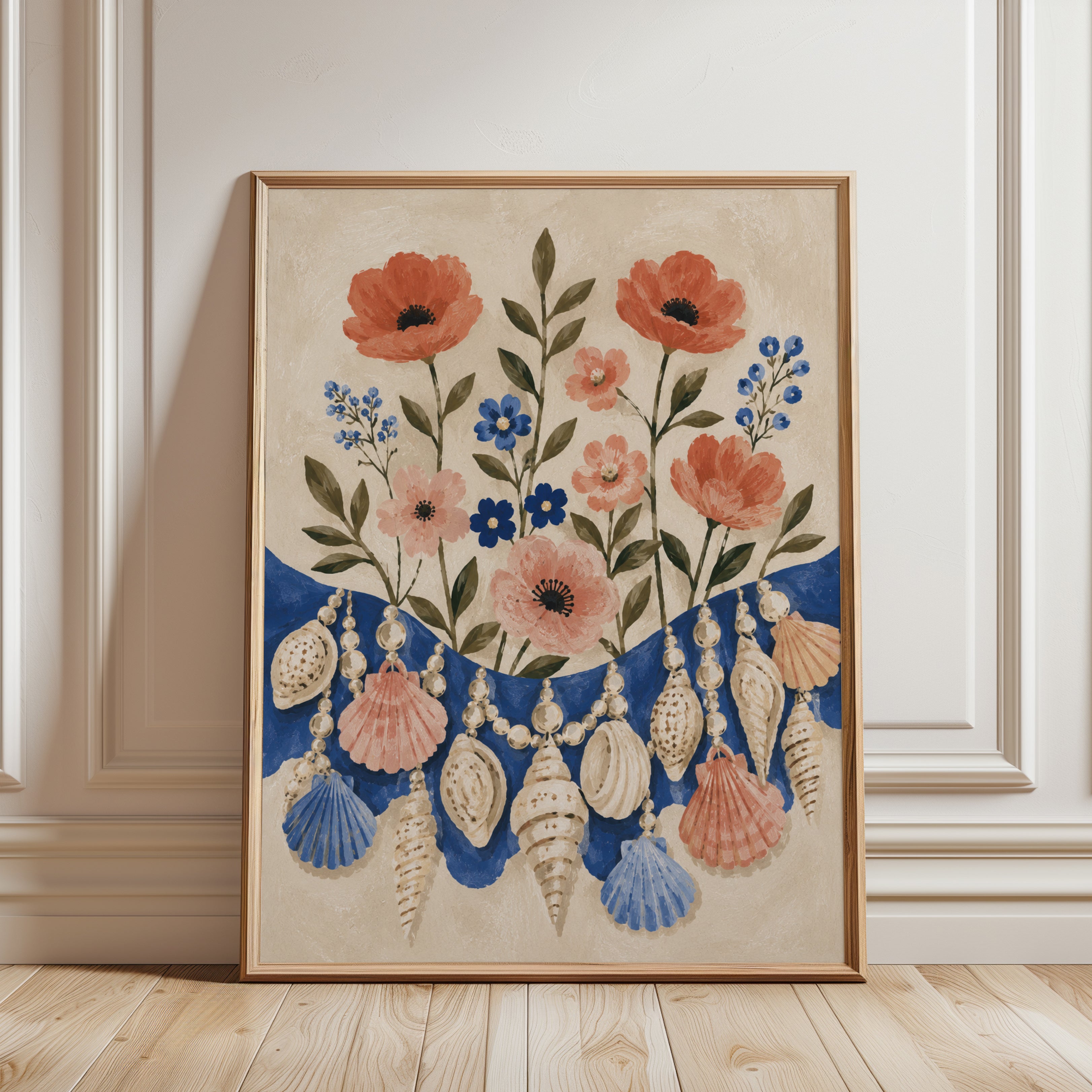 Coastal Wall Art – Seashell Flower Print - framed detail