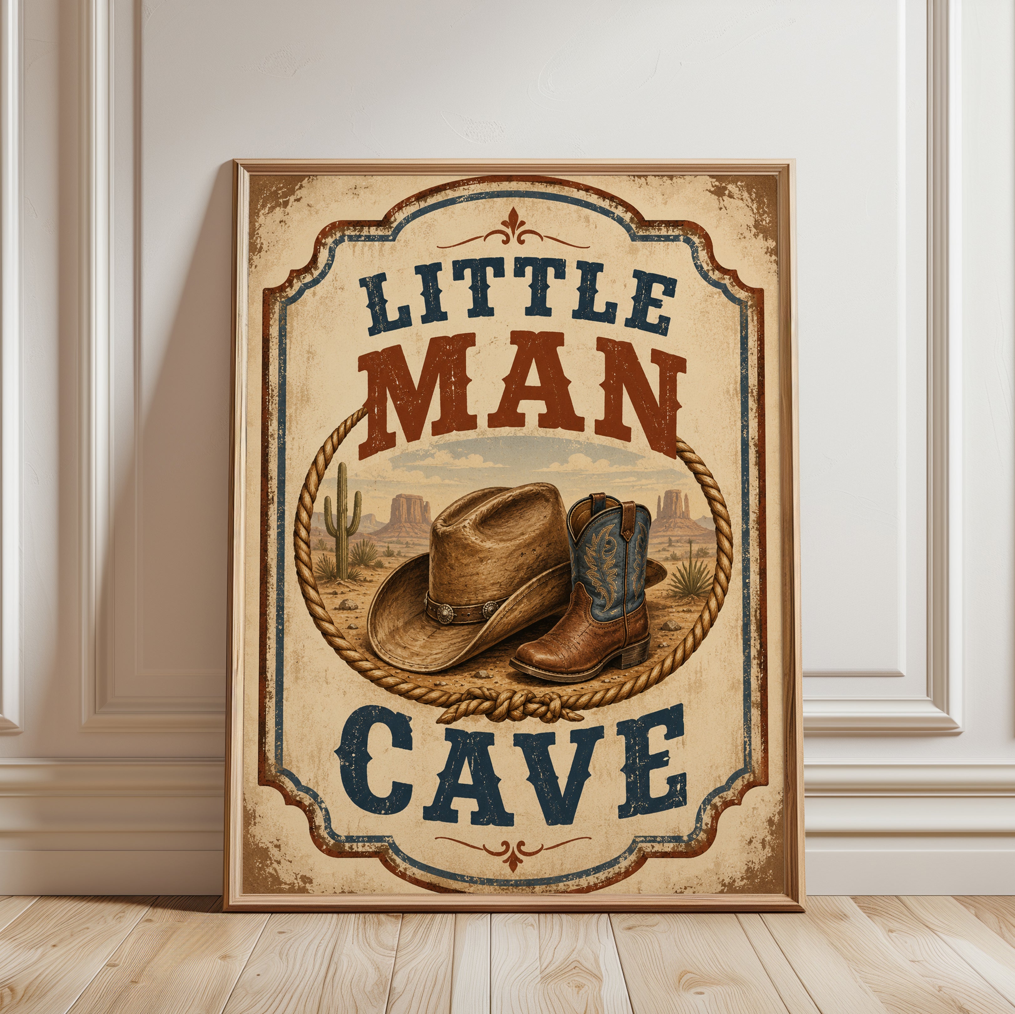 Western Nursery Wall Art – Little Man Cave Print - framed detail