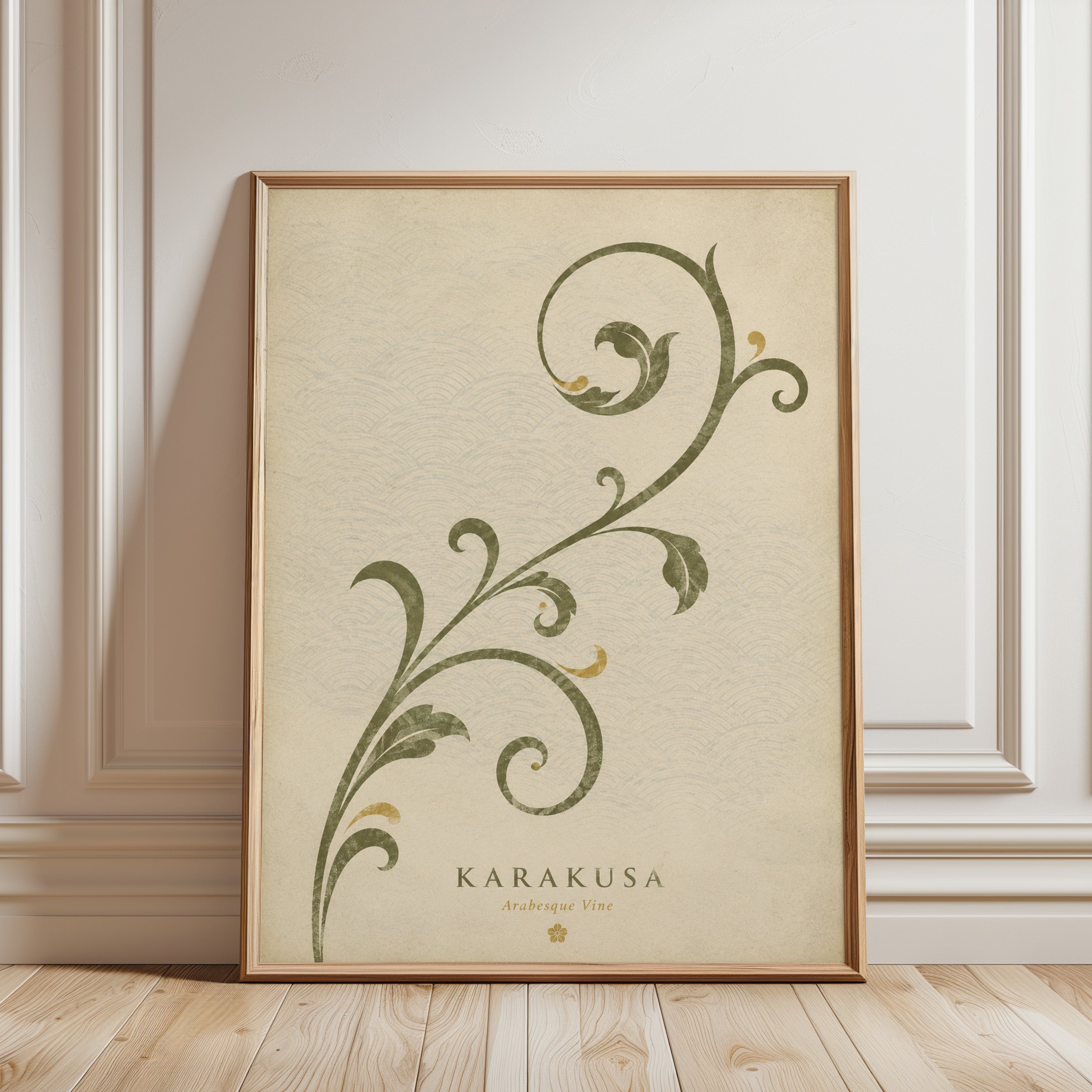 Botanical Wall Art: Karakusa Vine Pattern - framed detail