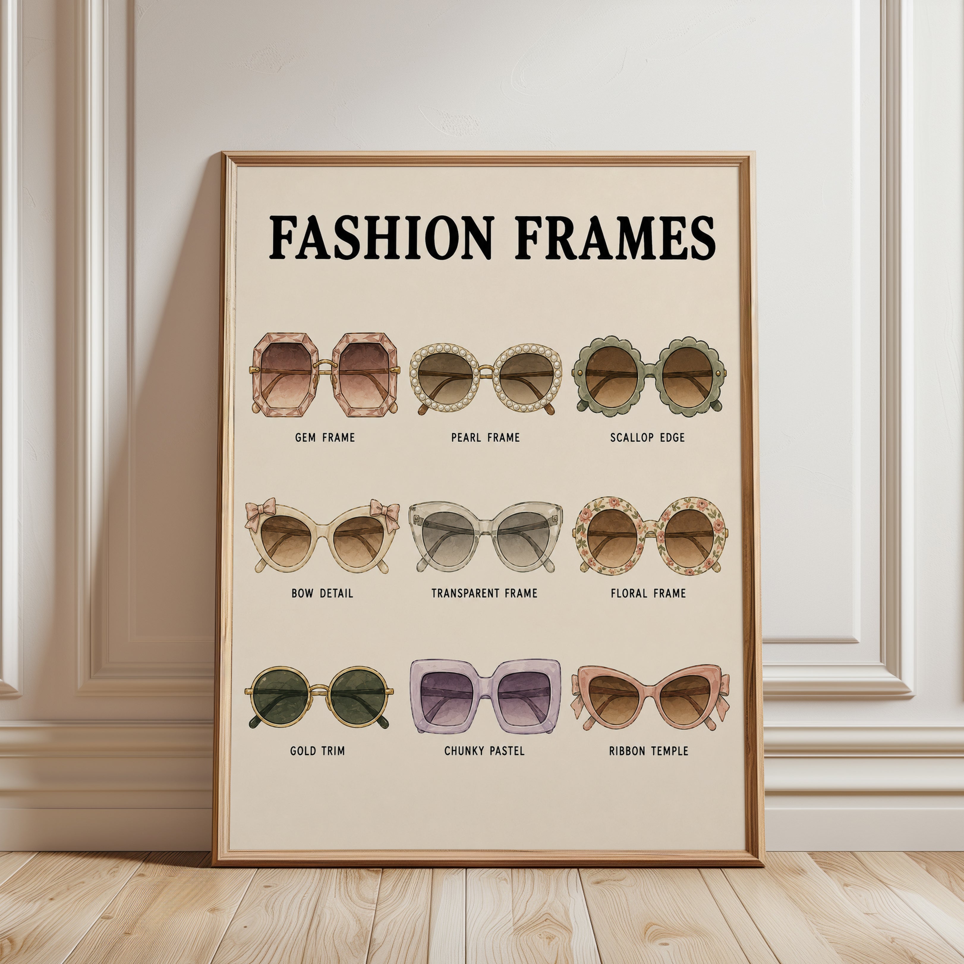 Fashion Frames Art Print: Vintage Sunglasses Collection Guide - framed detail