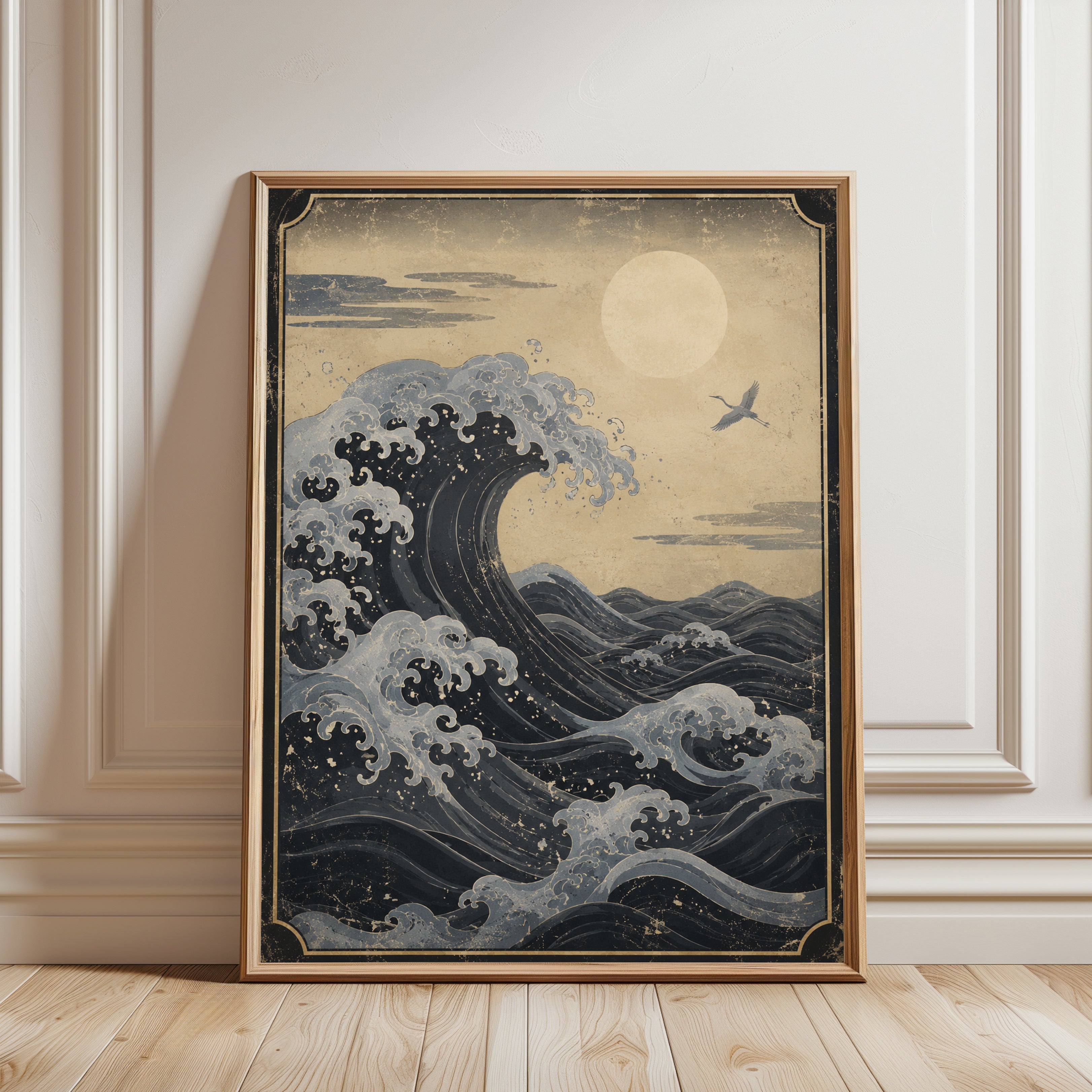 Japanese Wave Art Print – Vintage Seascape - framed detail