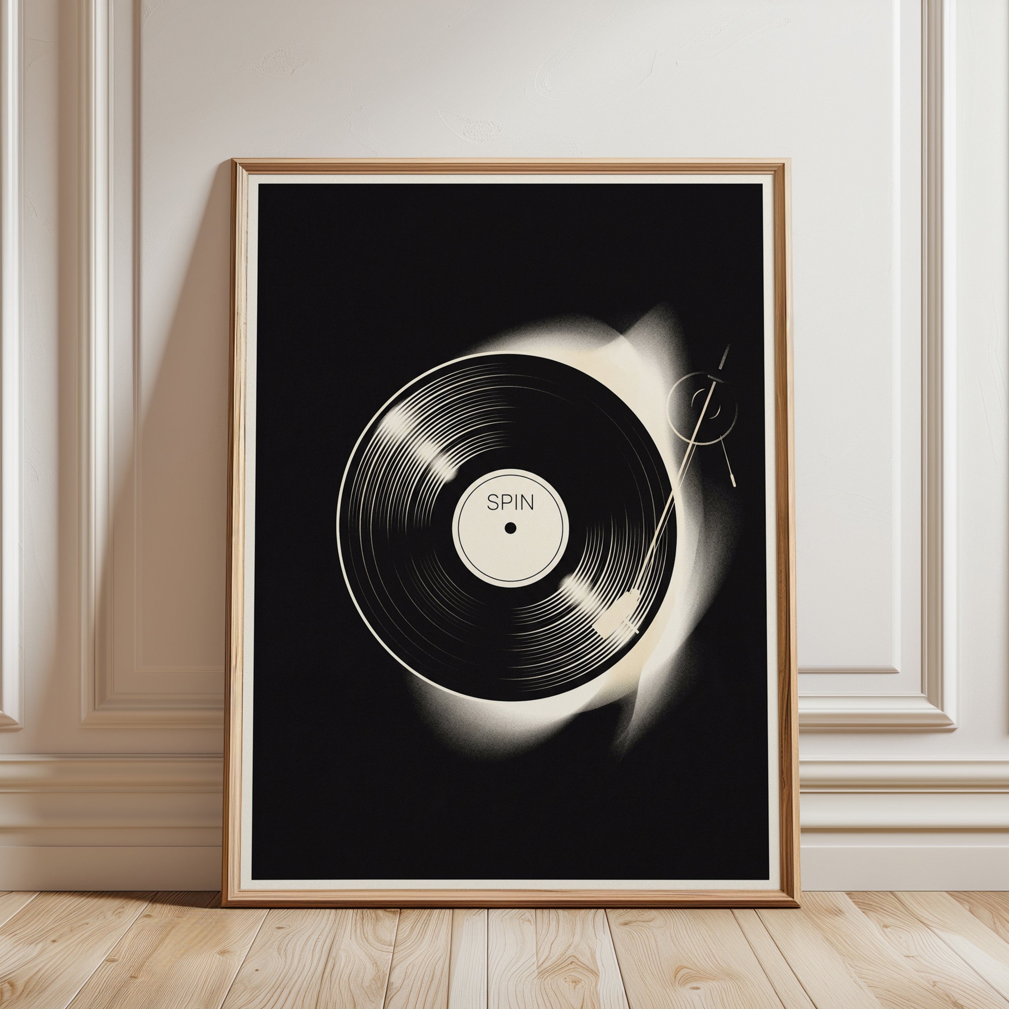 Vinyl Record Wall Art — Retro Turntable Spin Print - framed detail