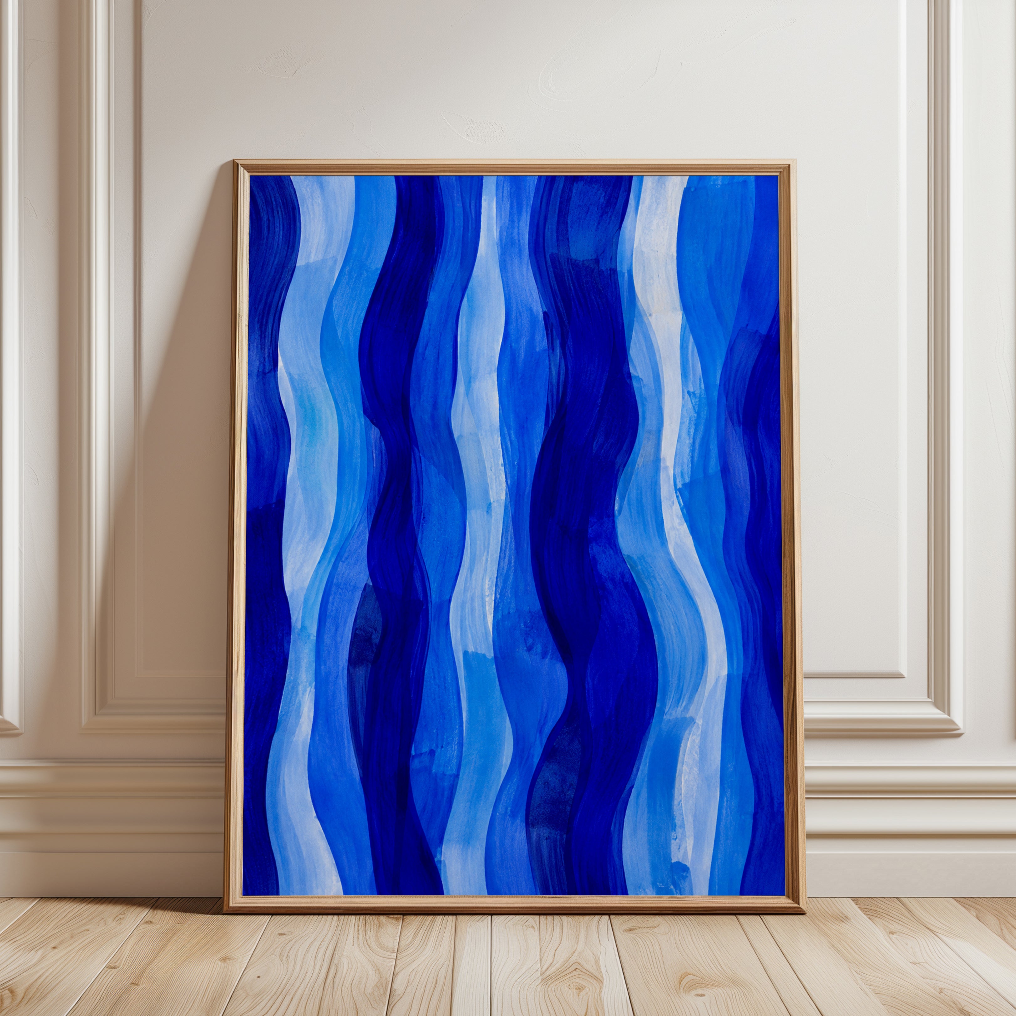 Blue Wave Wall Art – Abstract Ocean Print - framed detail