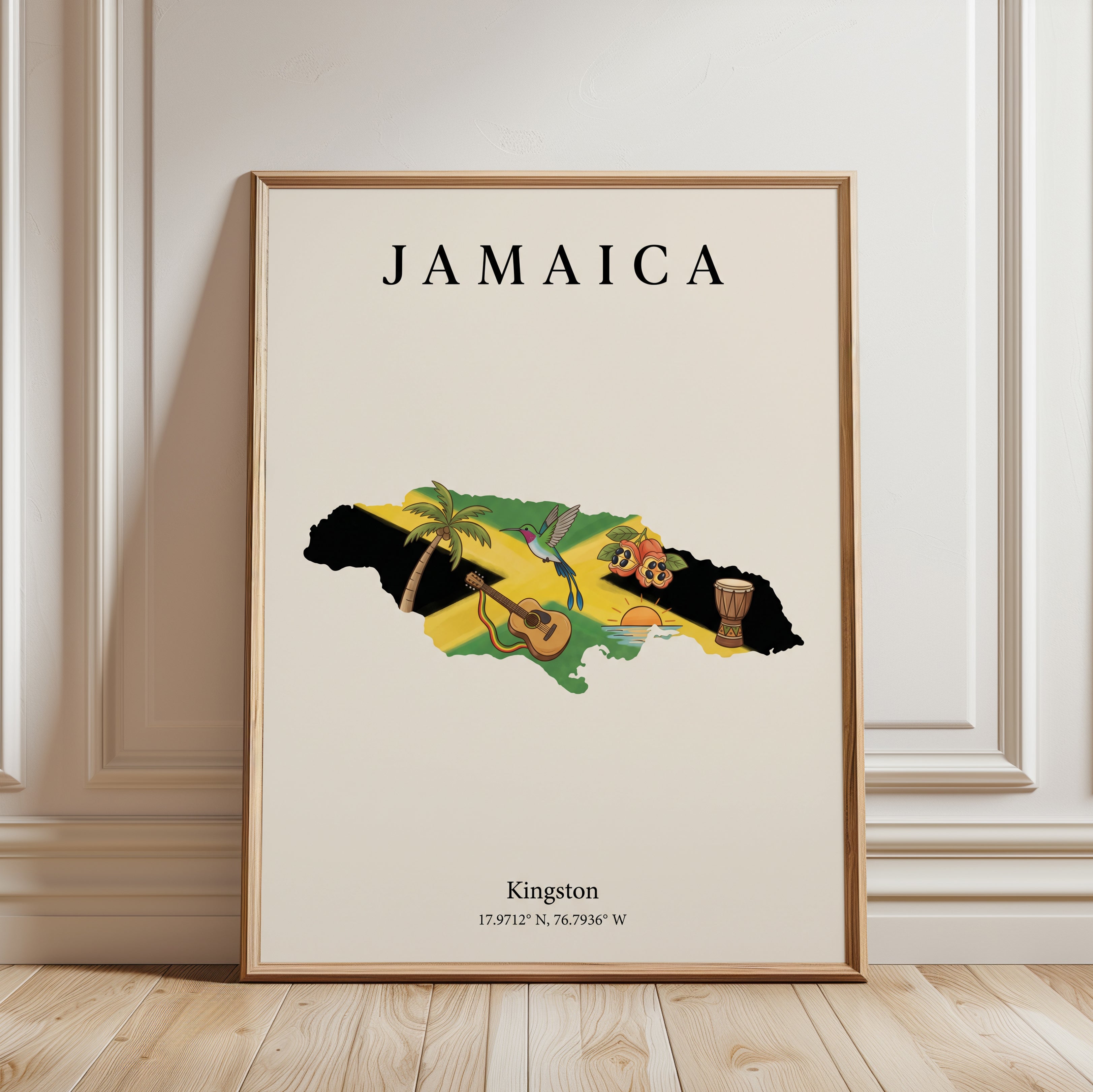Jamaica Map Art Print – Kingston Coordinates - framed detail
