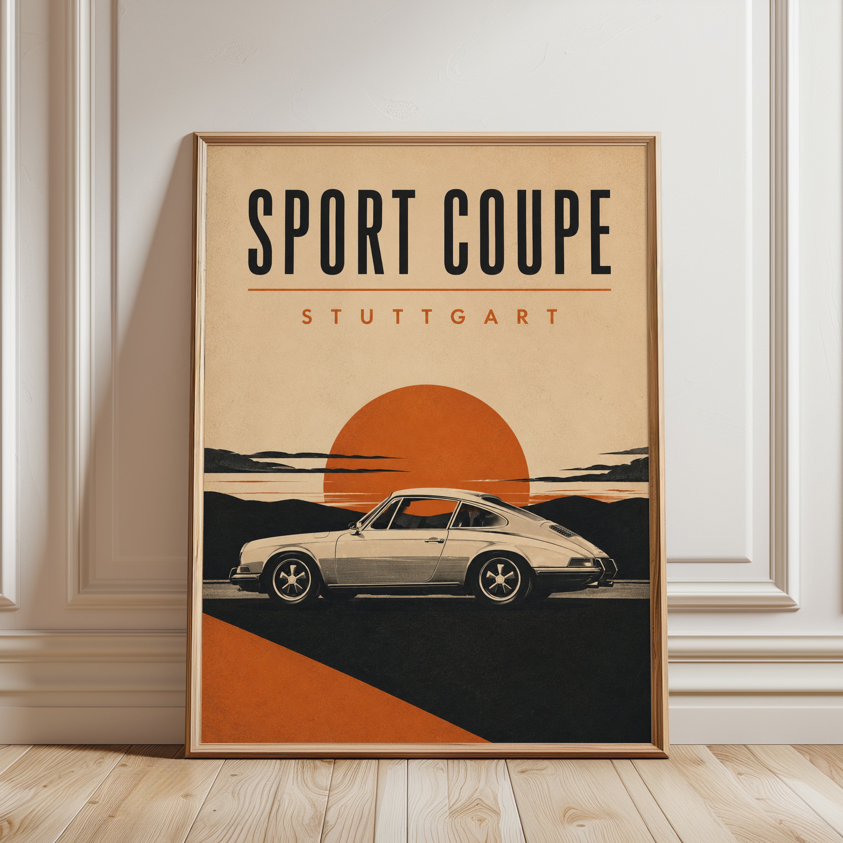Vintage Porsche Sport Coupe Print - framed detail