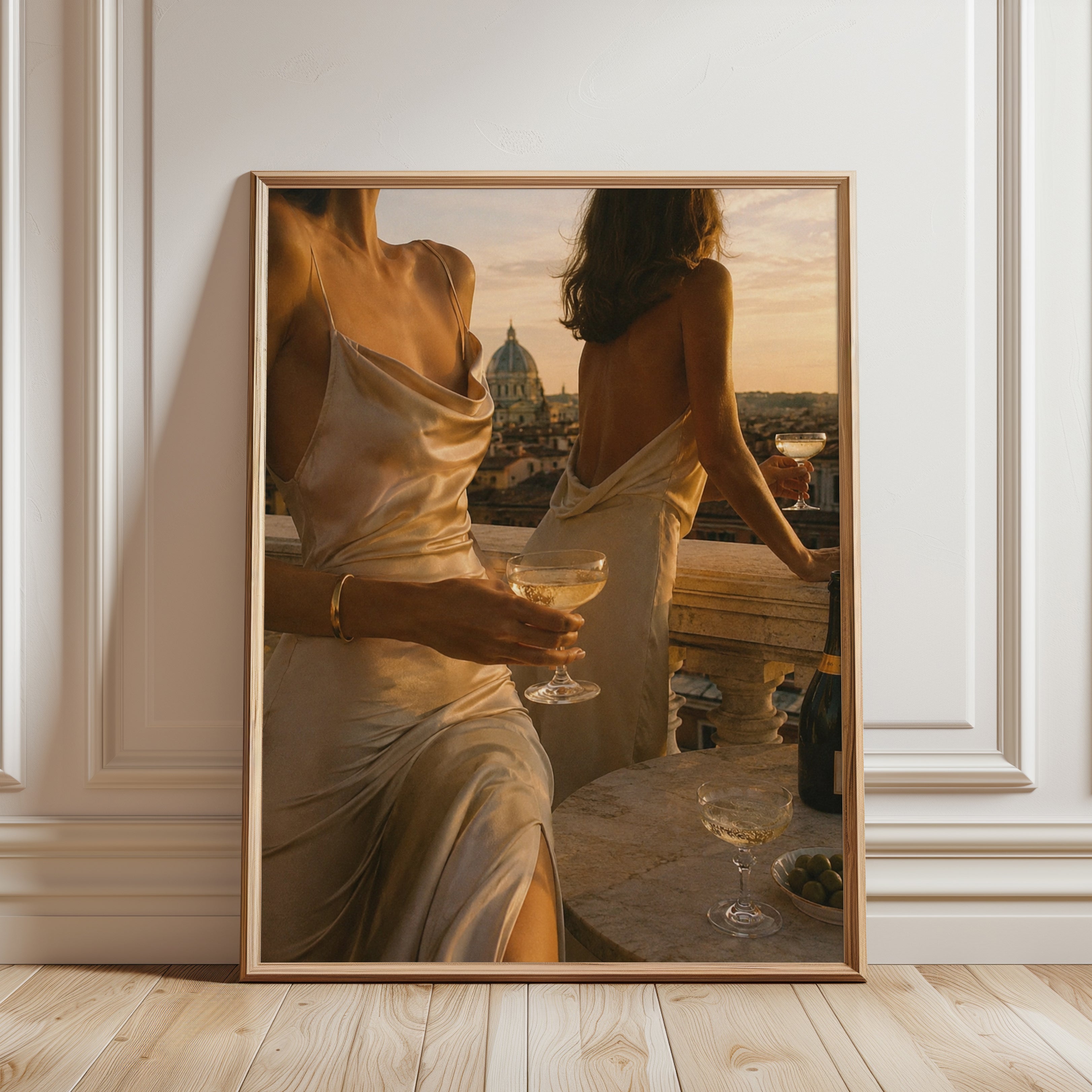 Golden Hour Rome Rooftop: Italian Lifestyle Photography Print - framed detail