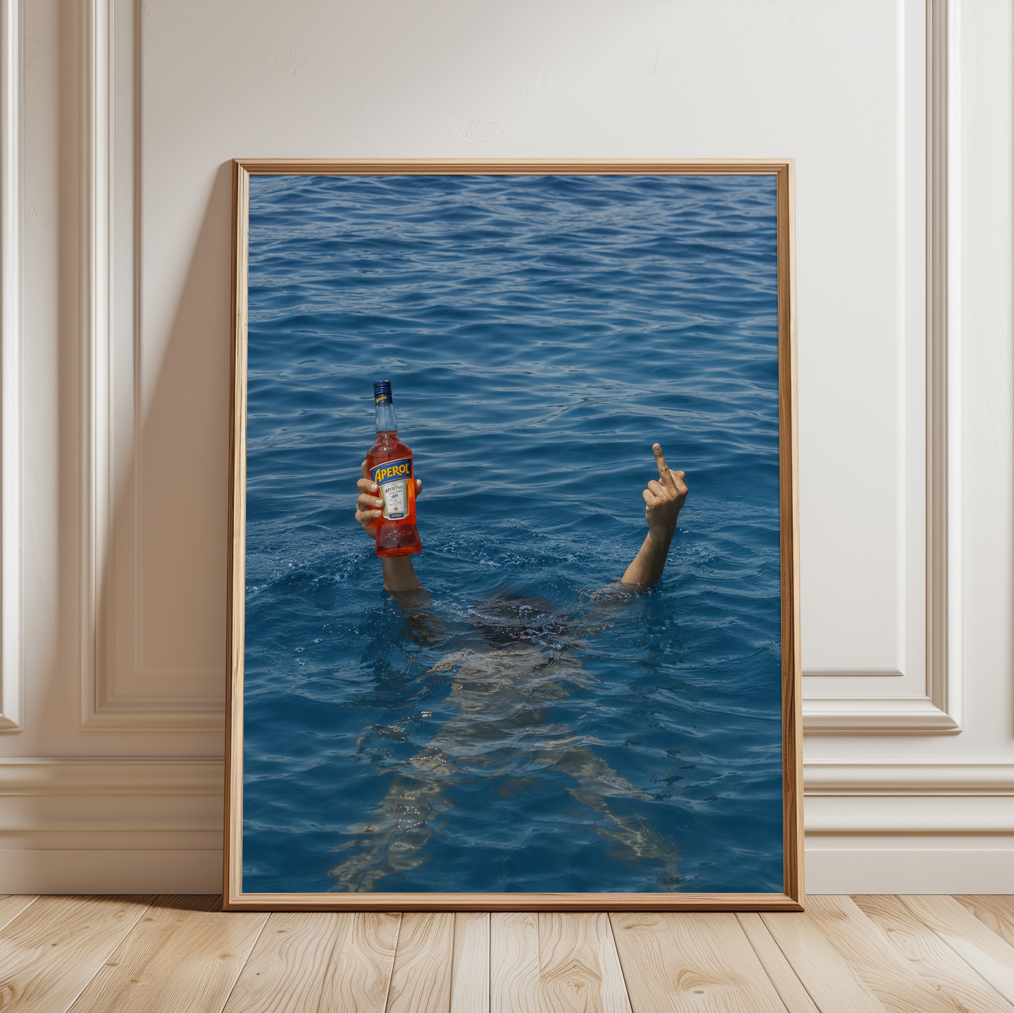 Aperol in Blue Waters Art Print: Contemporary Surreal Photography - framed detail