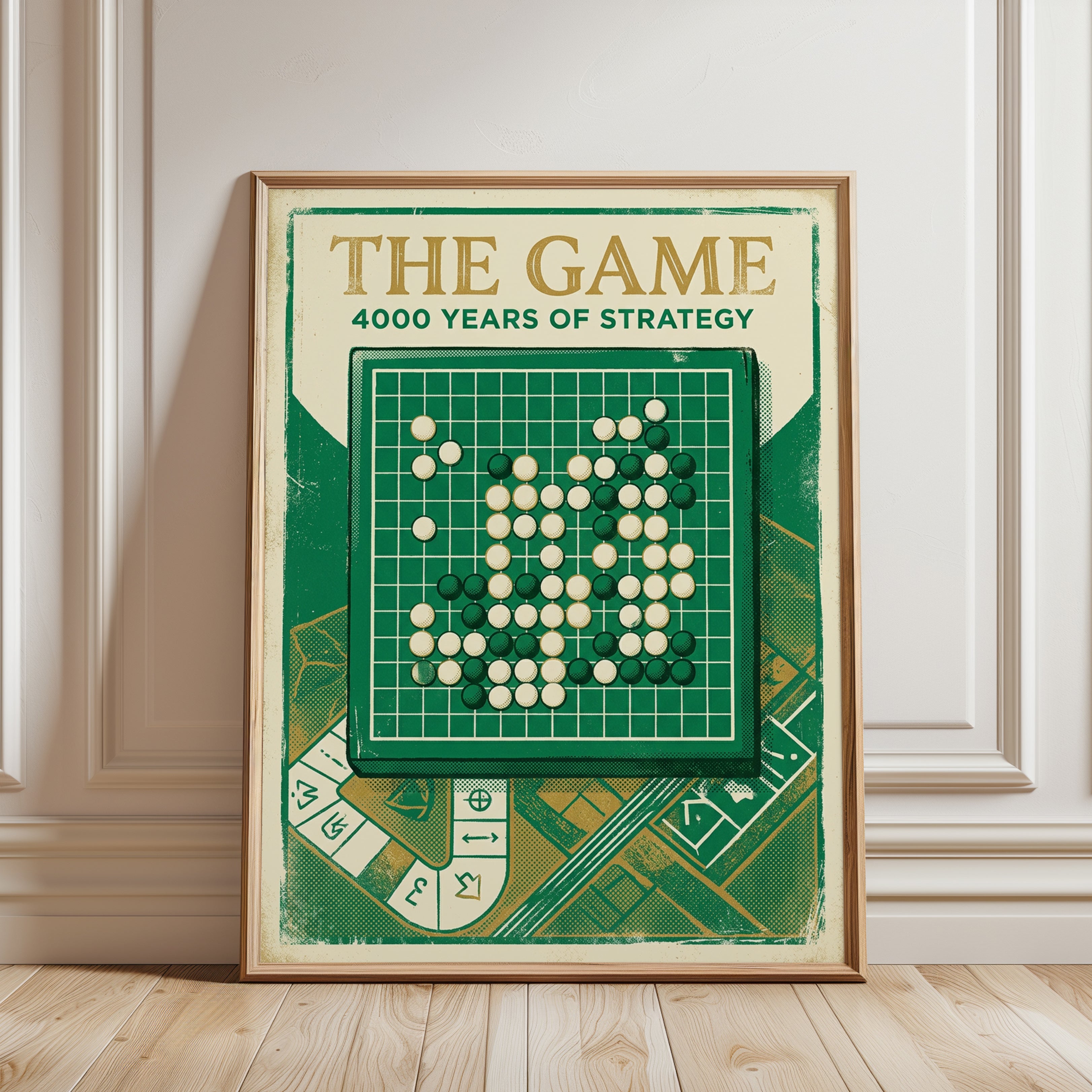 Go Game Vintage Poster Print — 4000 Years of Strategy - framed detail