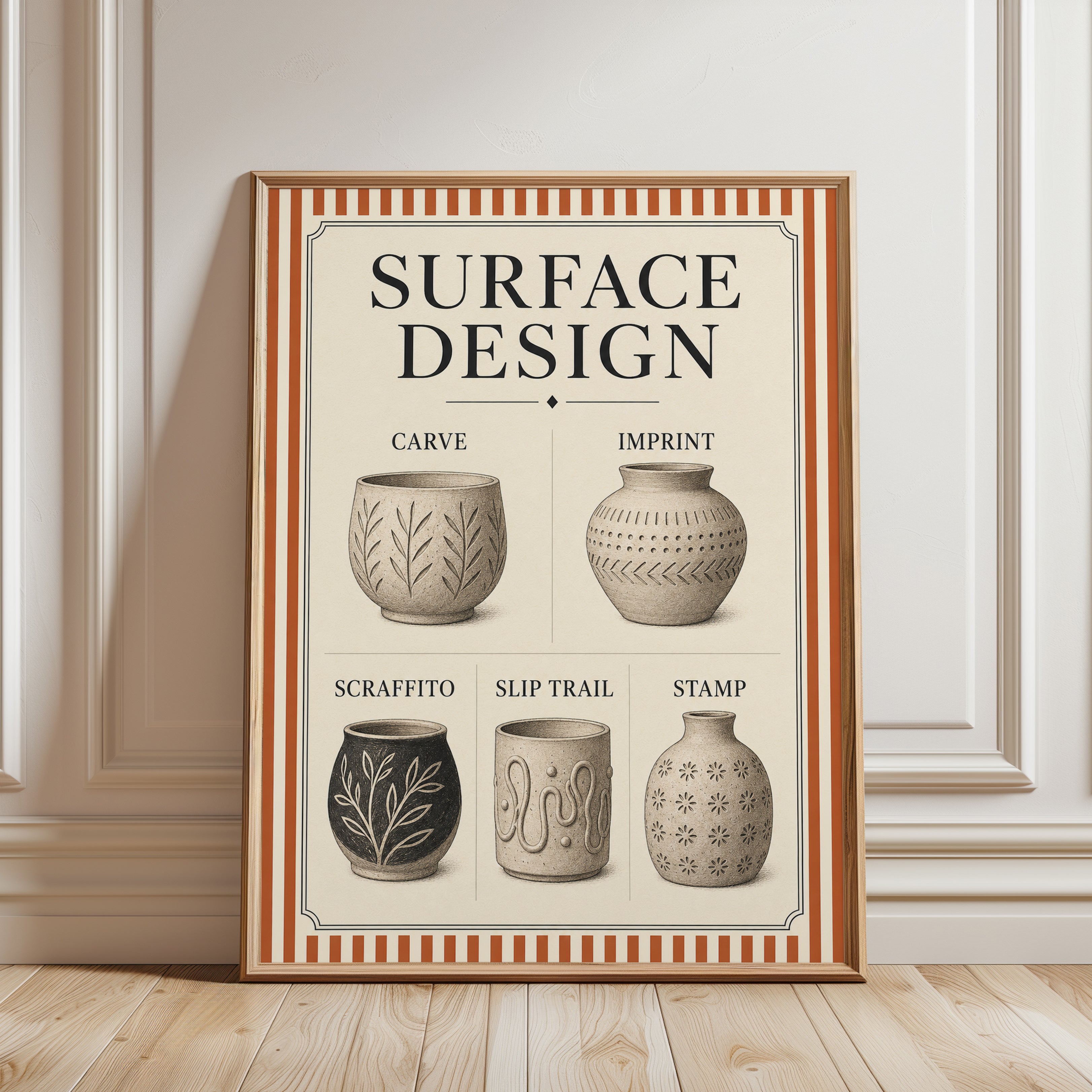 Pottery Wall Art – Surface Design Print - framed detail