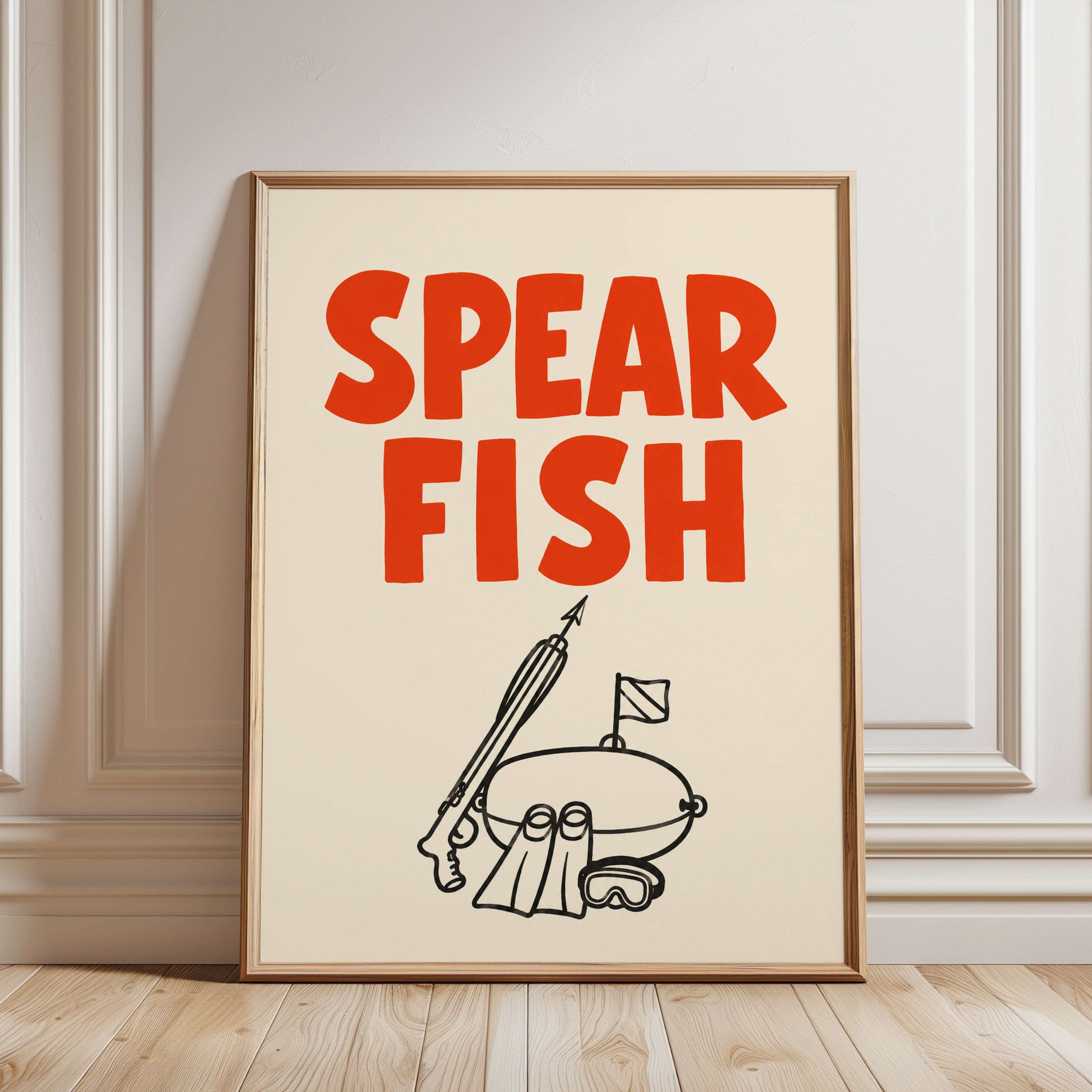 Spearfishing Wall Art – Retro Typography Print - framed detail