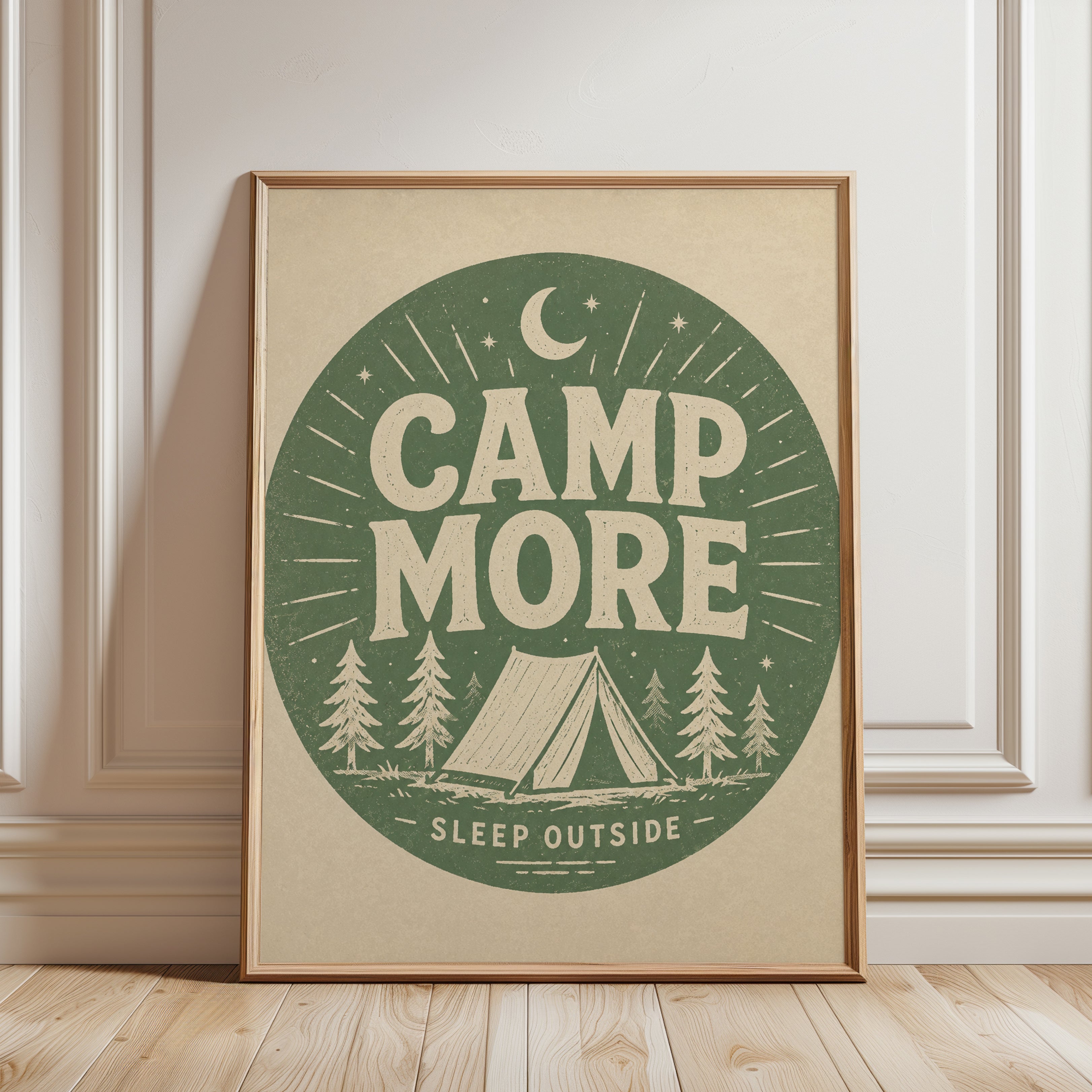 Camping Wall Art: Vintage Camp More Poster - framed detail