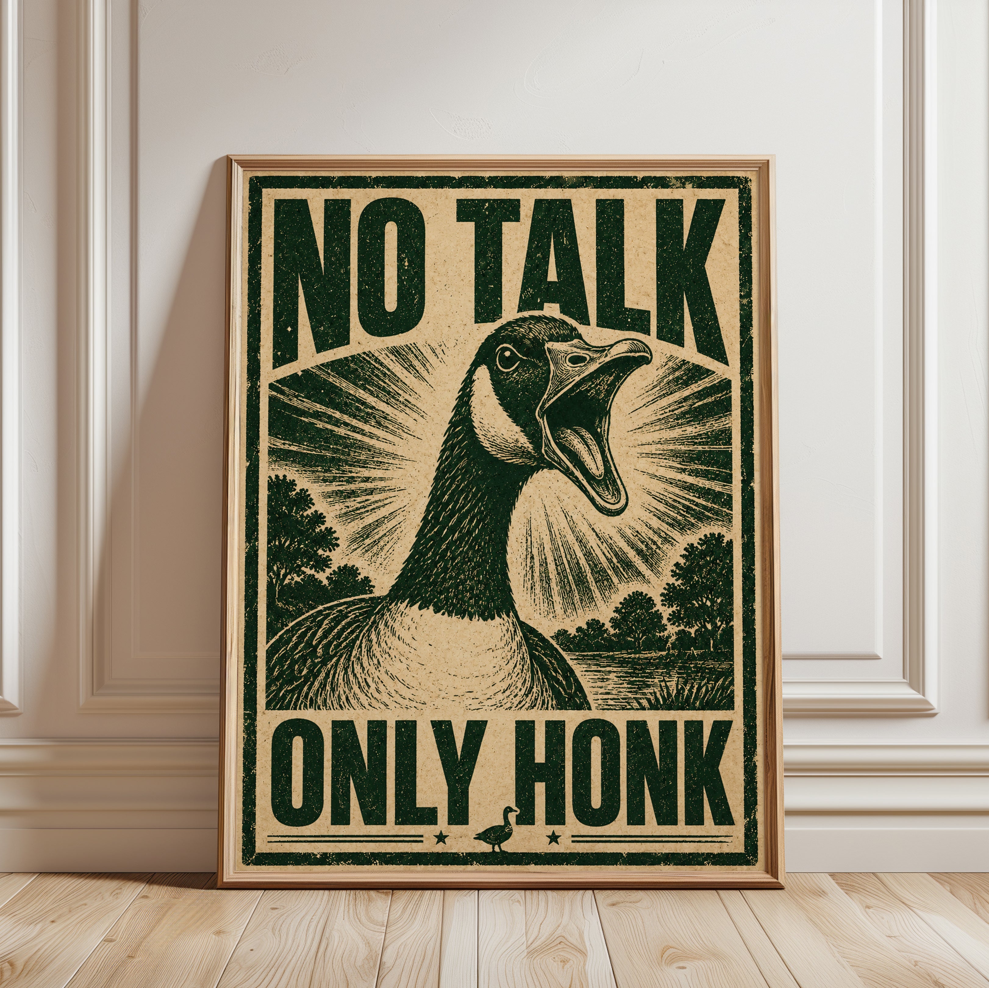 No Talk Only Honk Goose Print: Vintage Propaganda Poster Art - framed detail