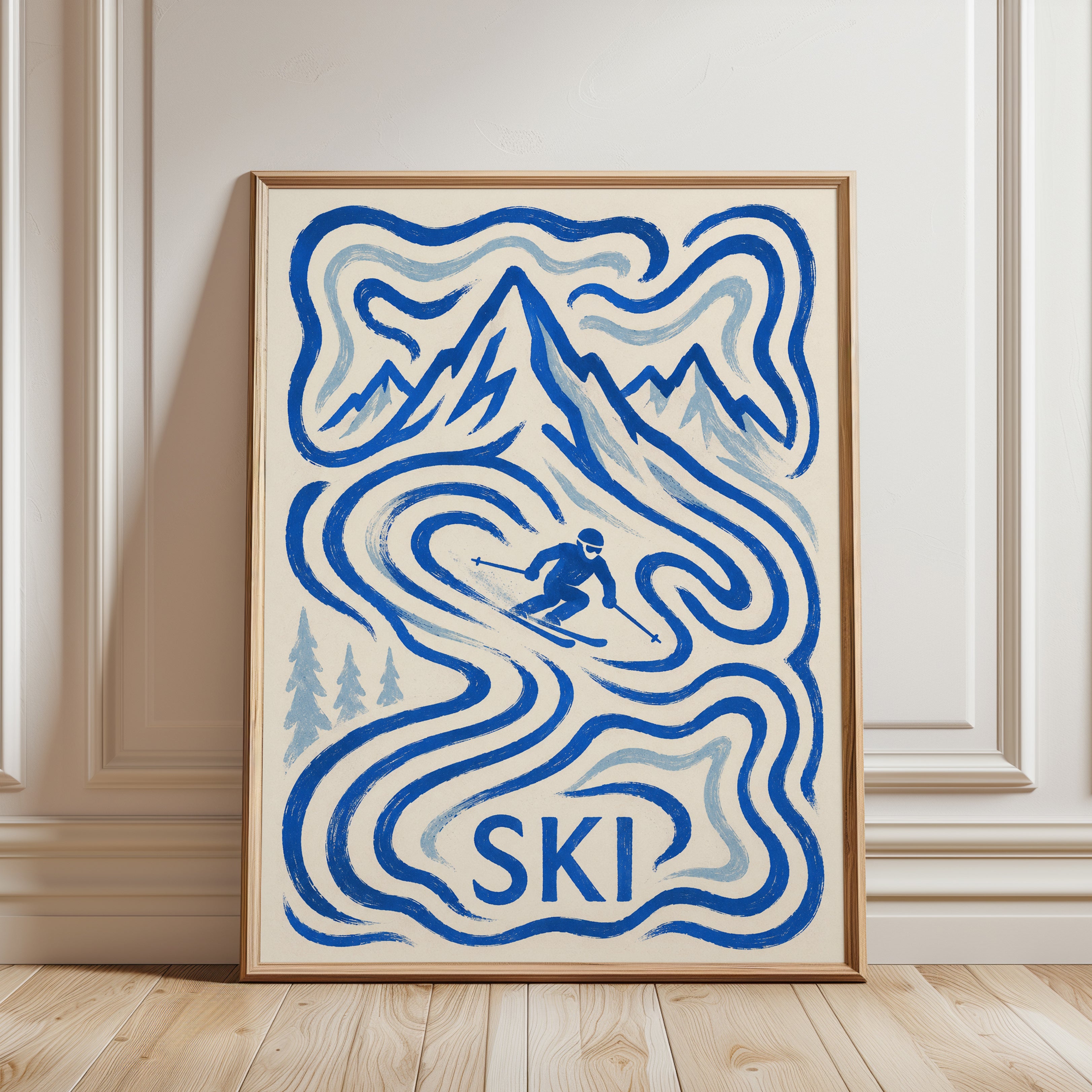 Ski Poster – Vintage Winter Sports Print - framed detail