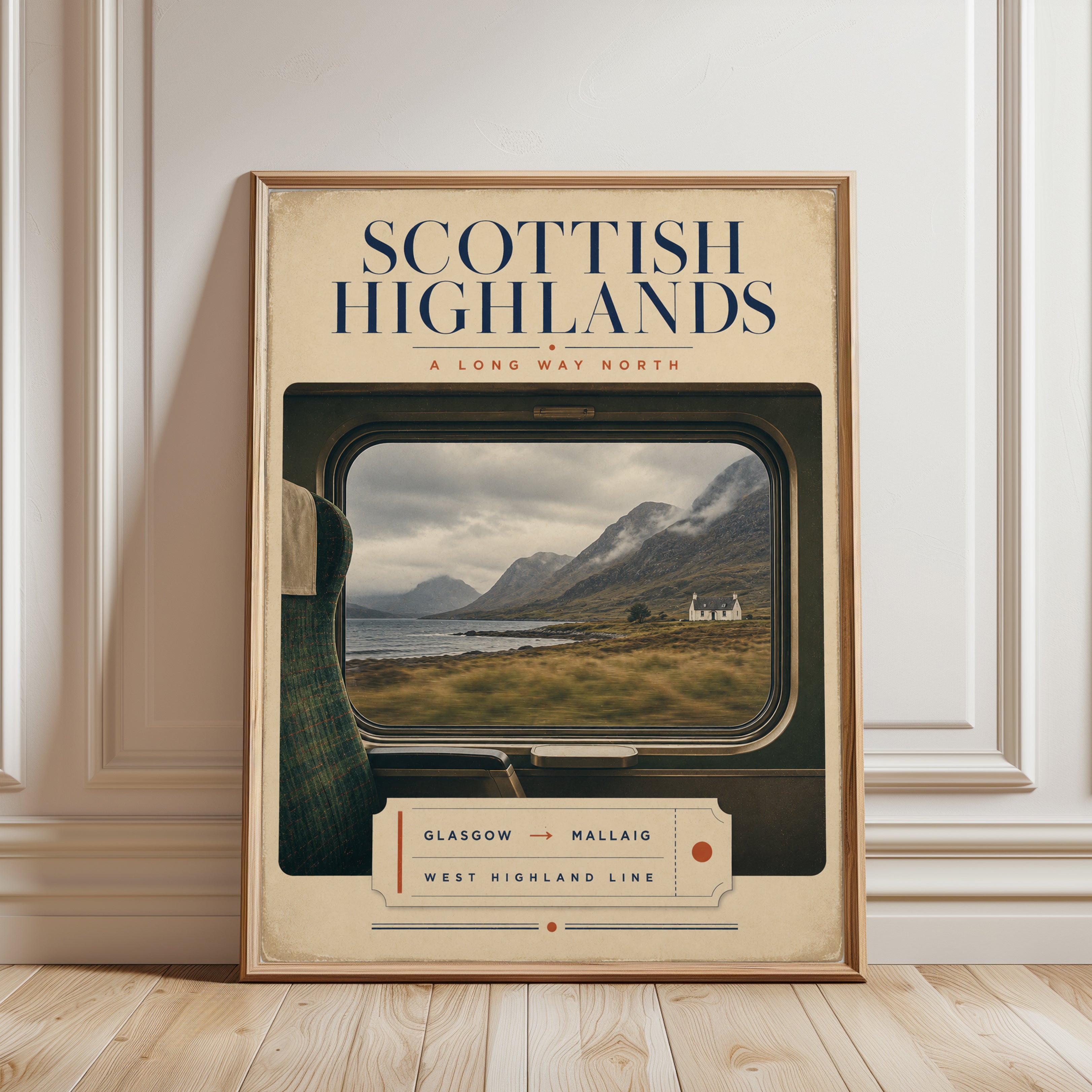Scottish Highlands Travel Poster: Vintage Railway Art Print - framed detail