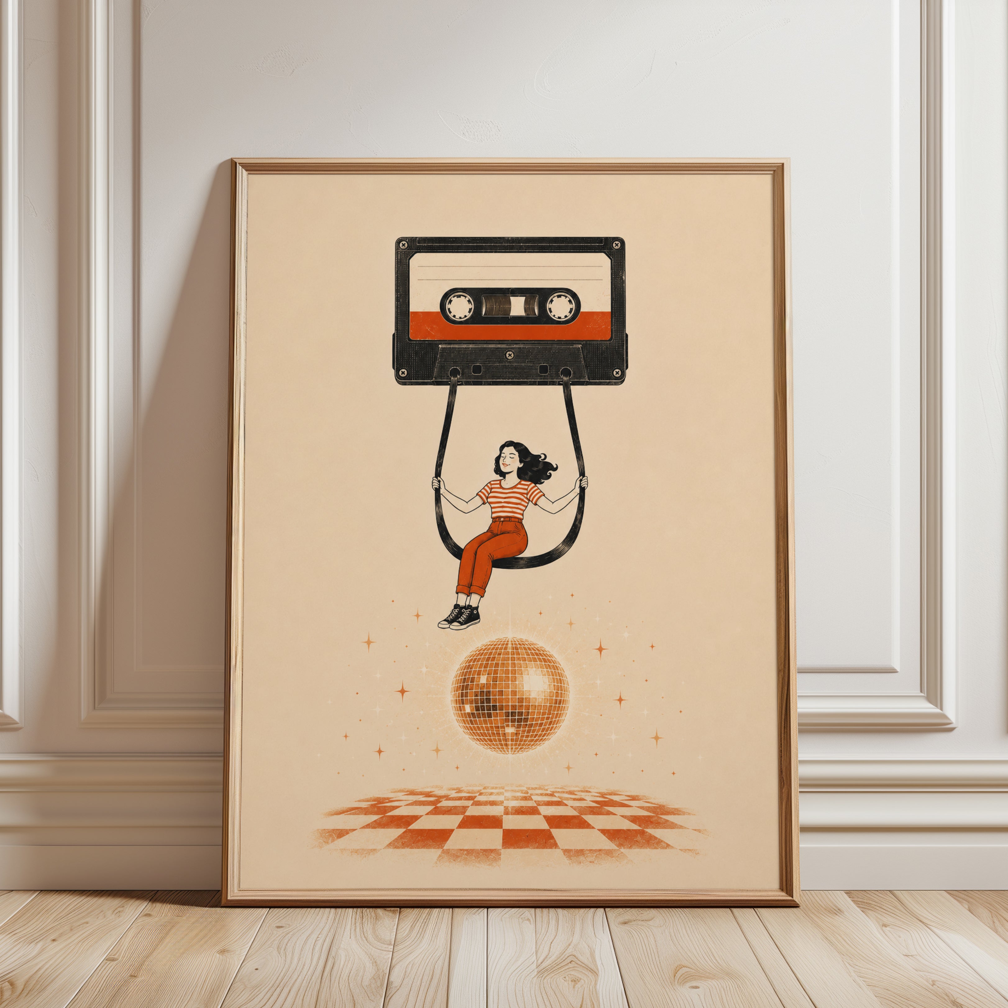 Cassette Tape Illustration: Retro 80s Music Decor (Matte Paper Print) - framed detail