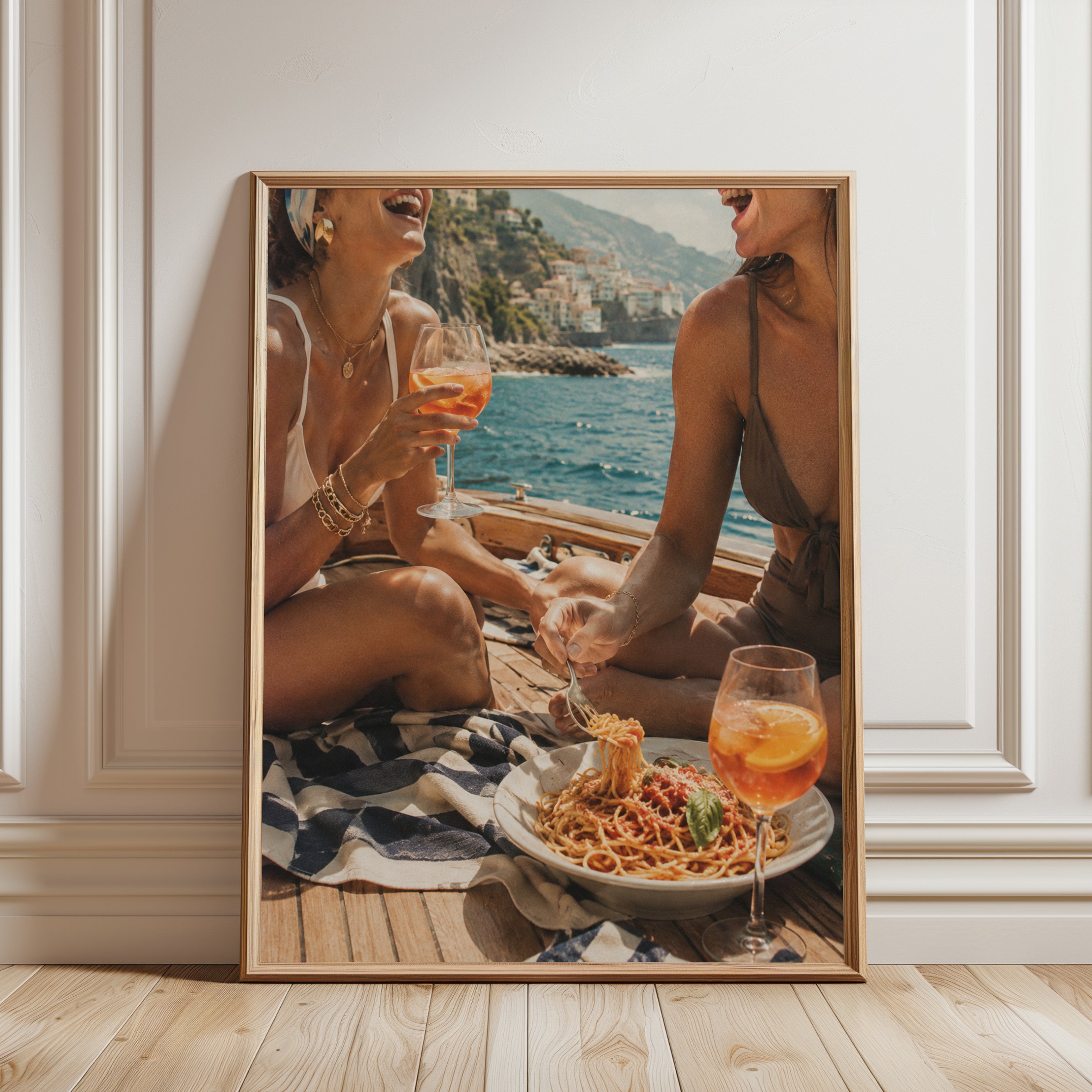 Italian Coast Wall Art – Summer Travel Print - framed detail