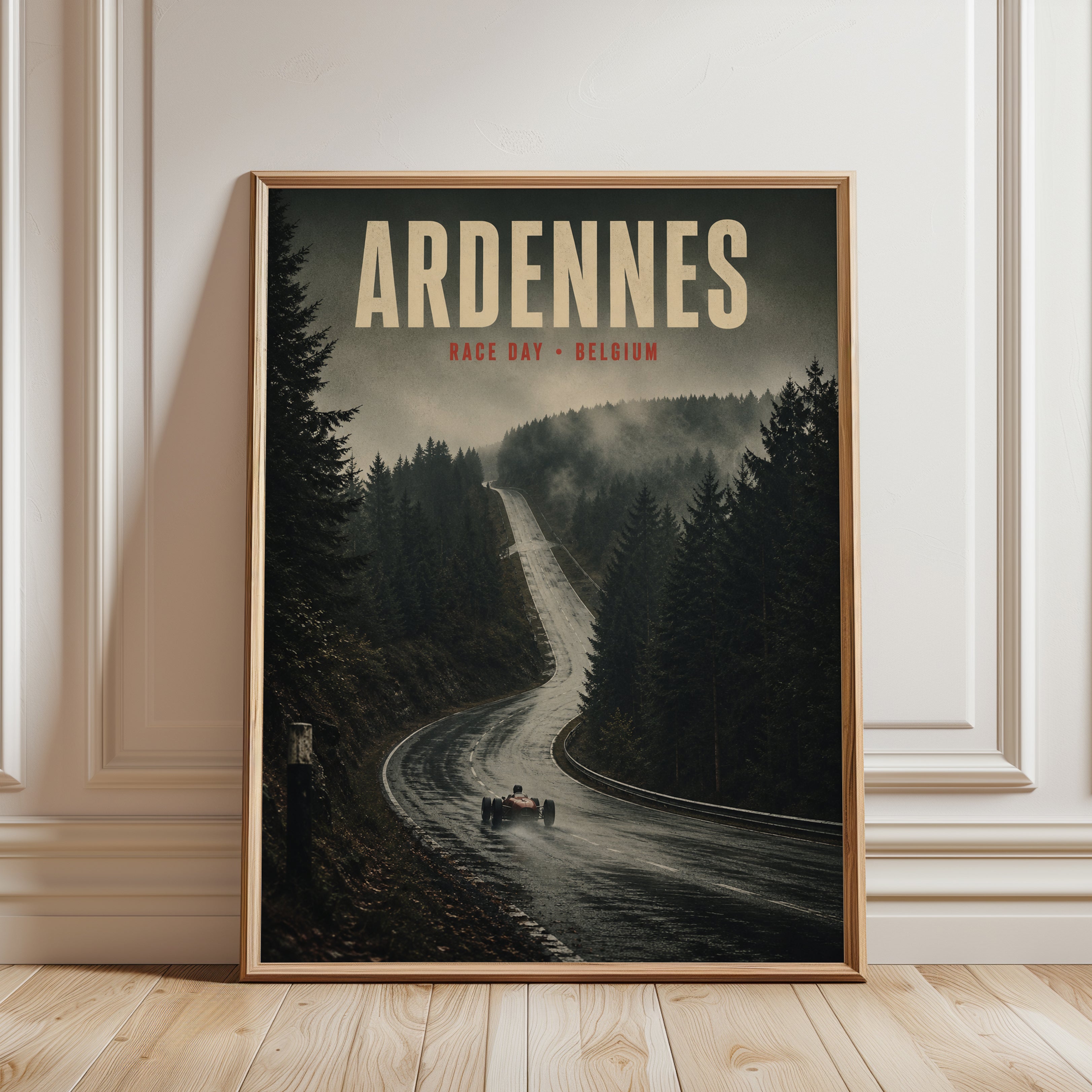 Vintage Racing Poster – Belgium Travel Print - framed detail
