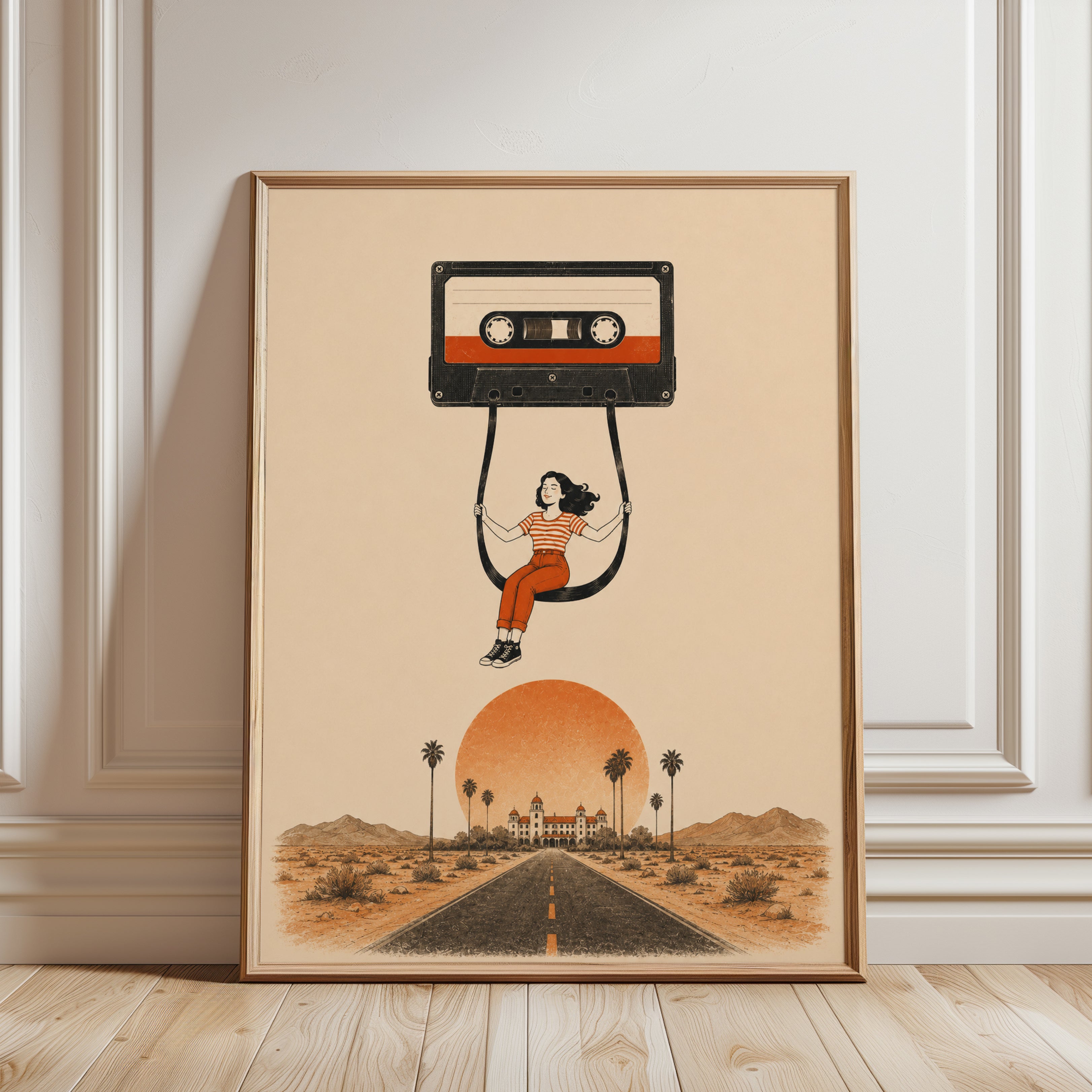 Nostalgic Cassette Tape Print - framed detail