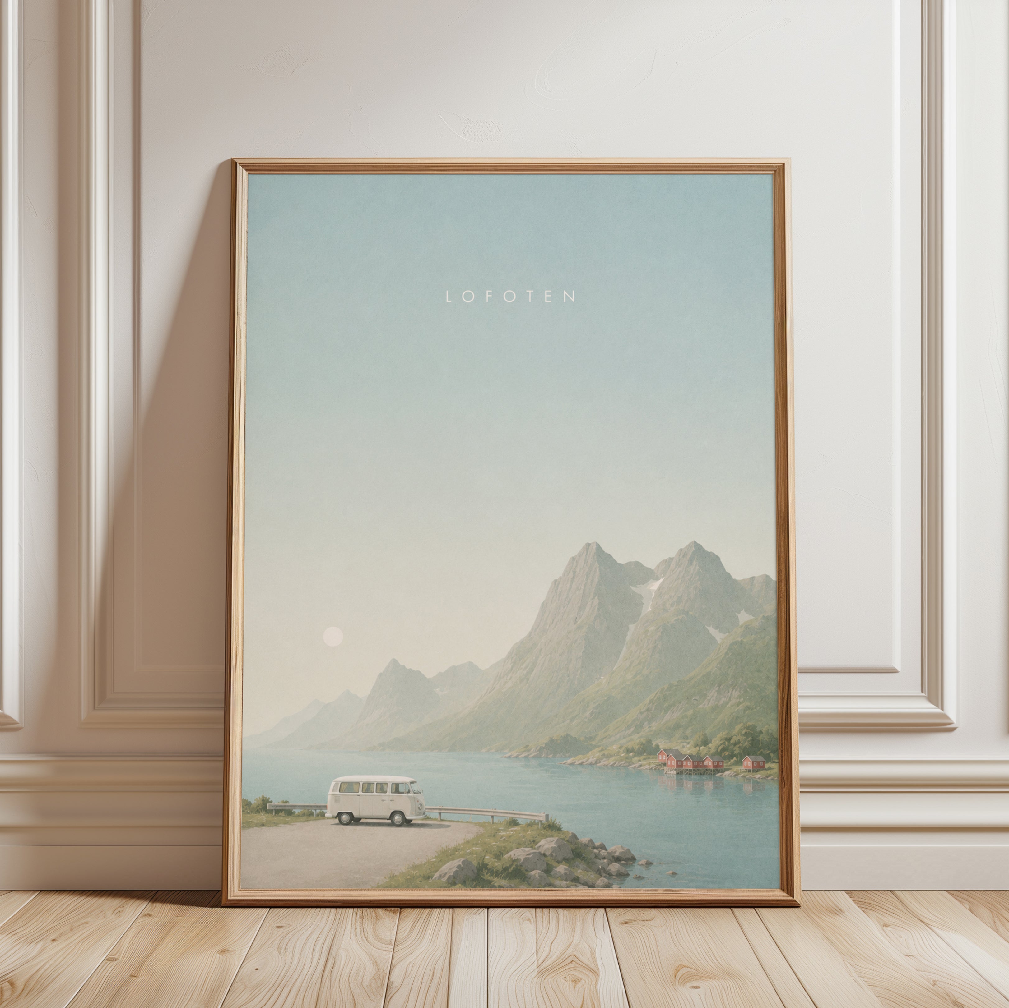 Lofoten Coastal Road Print: Minimalist Nordic Mountain Landscape - framed detail