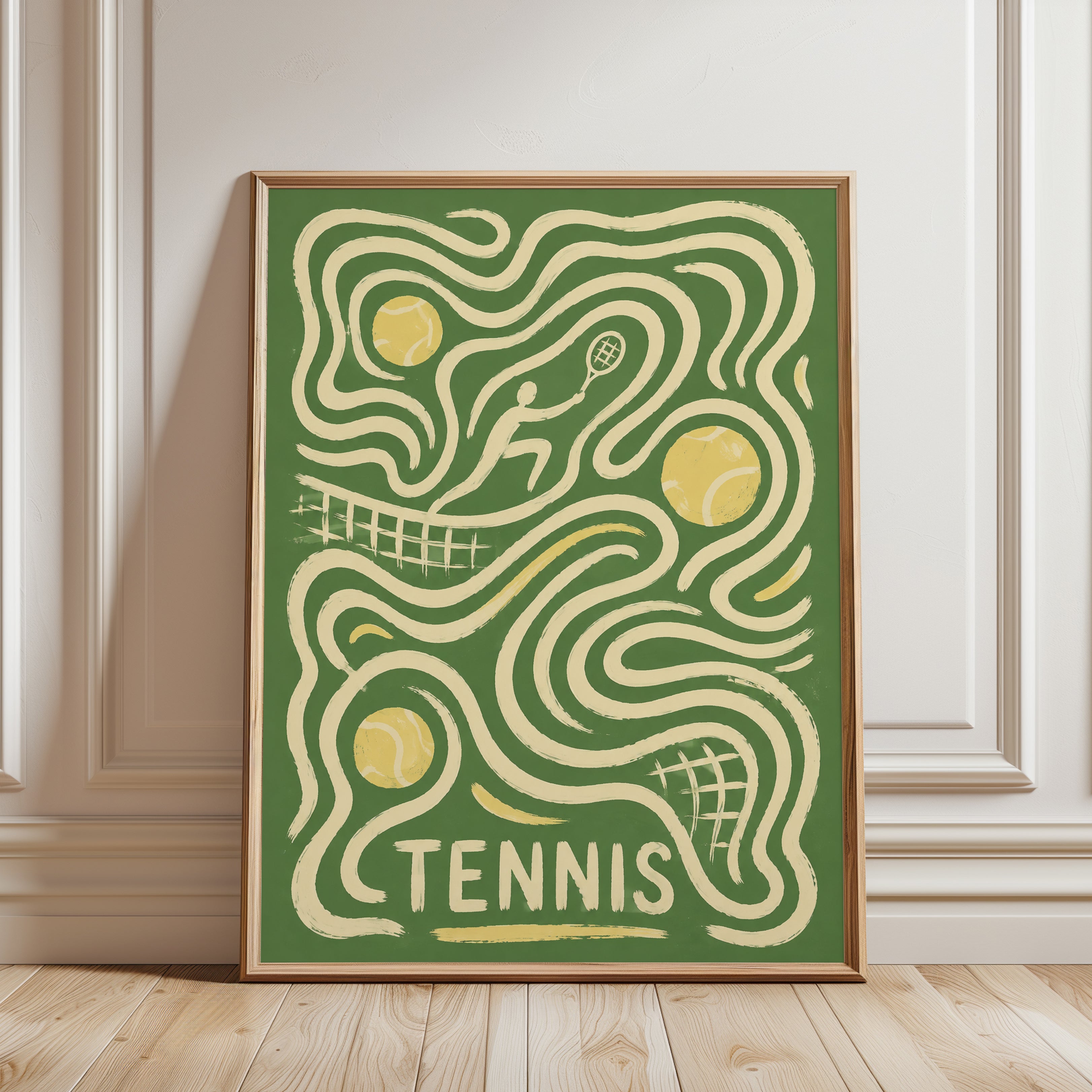 Tennis Wall Art – Retro Sports Poster - framed detail