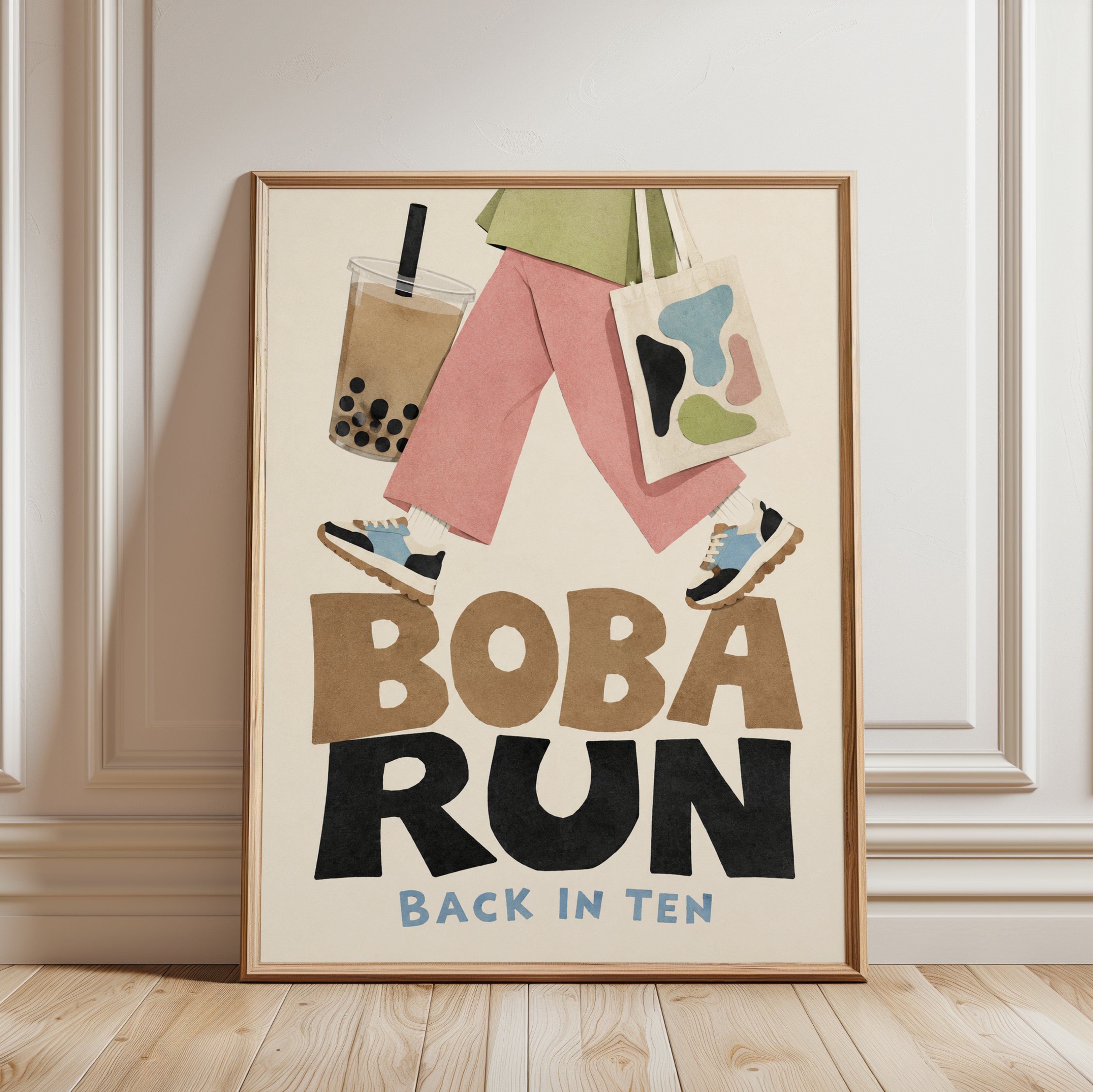 Boba Tea Wall Art – Modern Kitchen Print - framed detail
