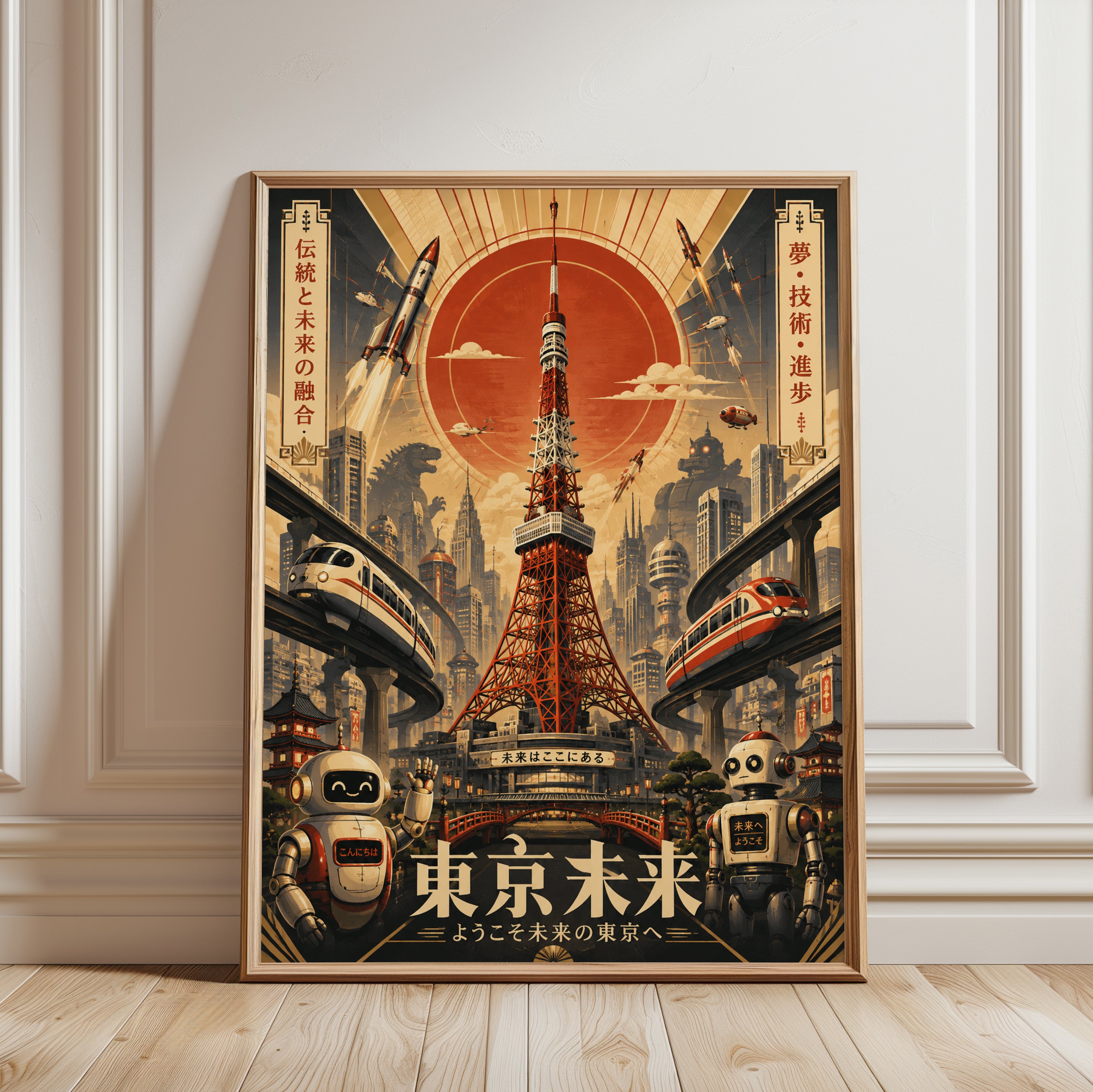 Tokyo Travel Poster – Retro Japan Wall Art - framed detail