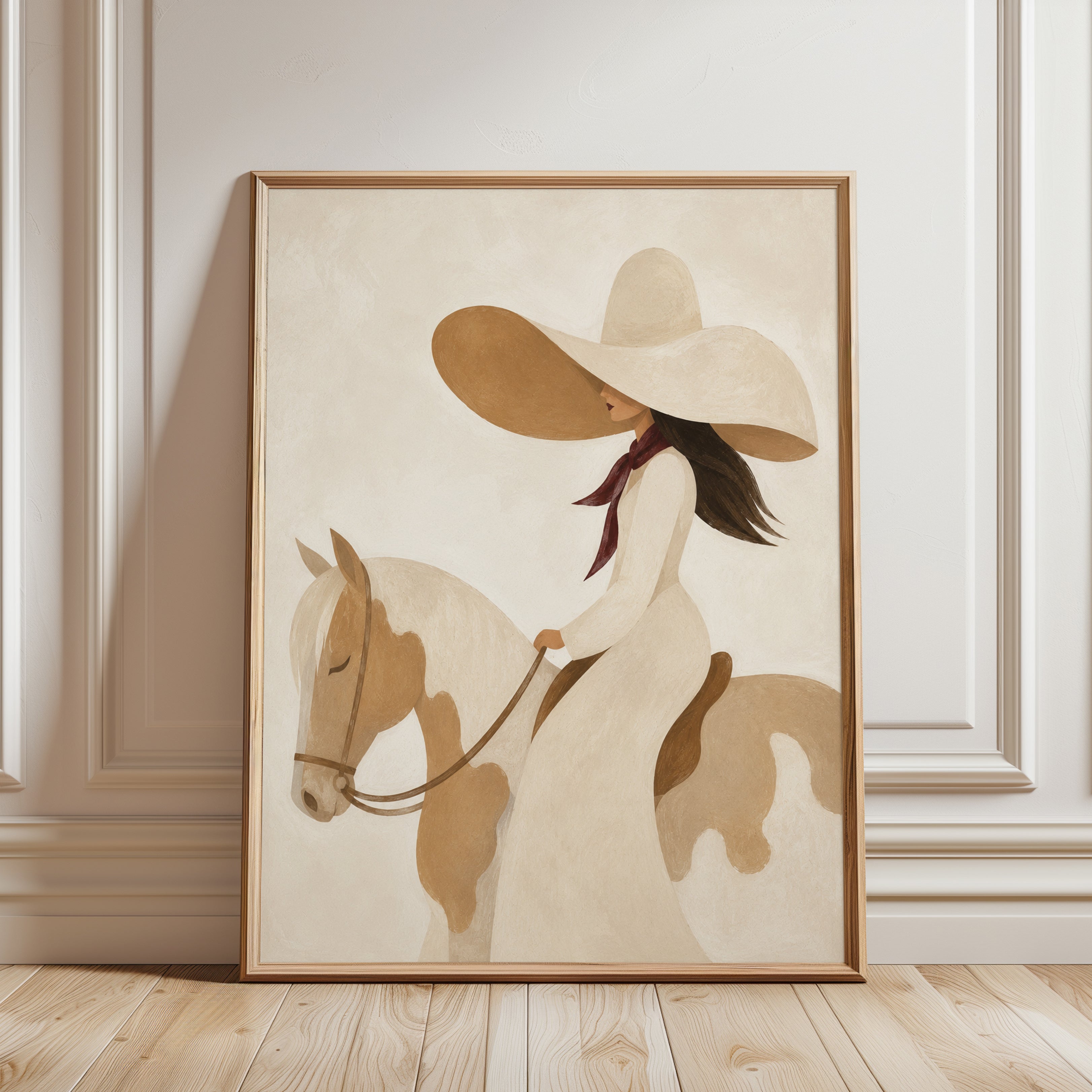 Woman on Horse Print – Equestrian Wall Art - framed detail