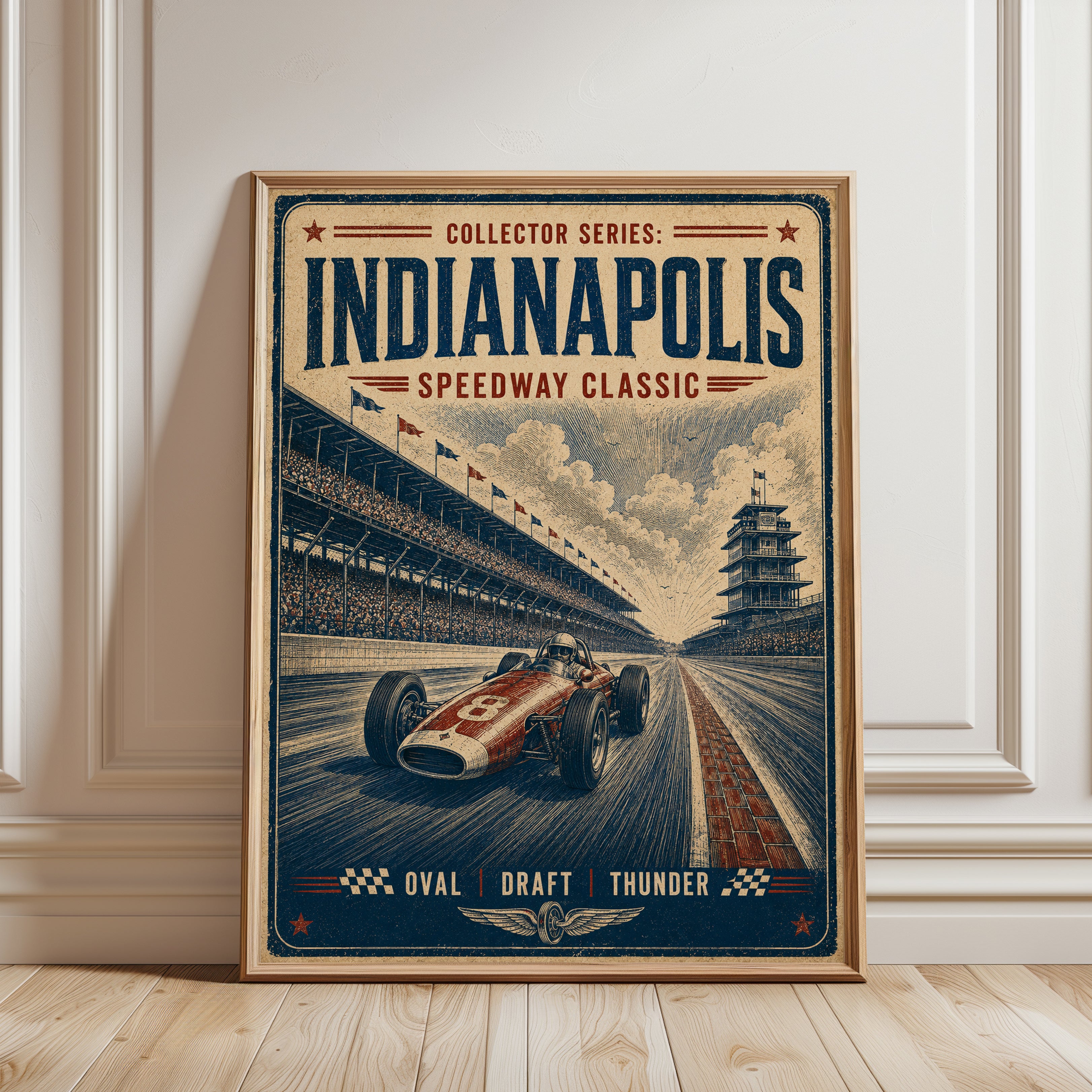 Indianapolis Speedway Vintage Print — Retro Racing Poster - framed detail